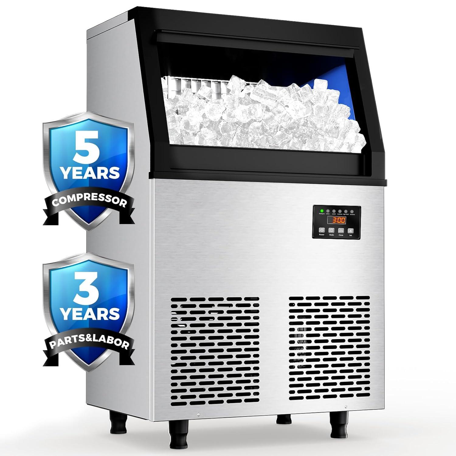 Coolski Coolski Commercial Ice Machine 200 Daily Production, Under Counter Ice Maker with Ice Bin LED Lighting, ETL Approved