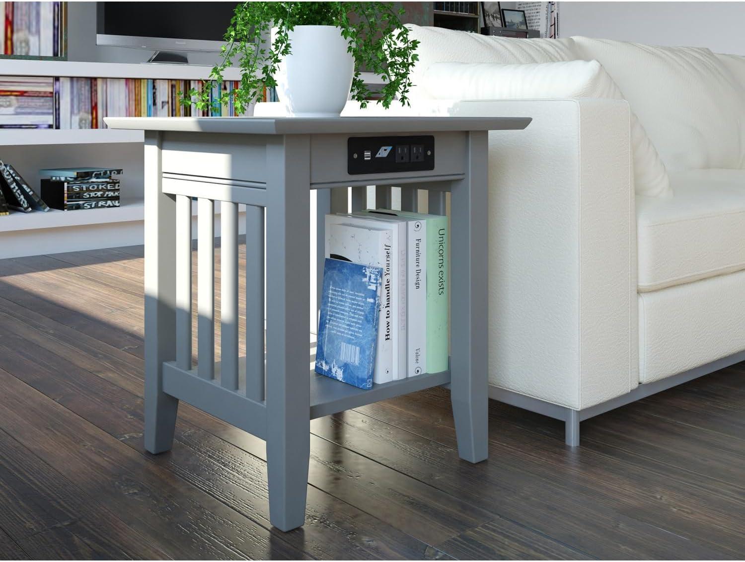 Mission End Table with Charger, Grey