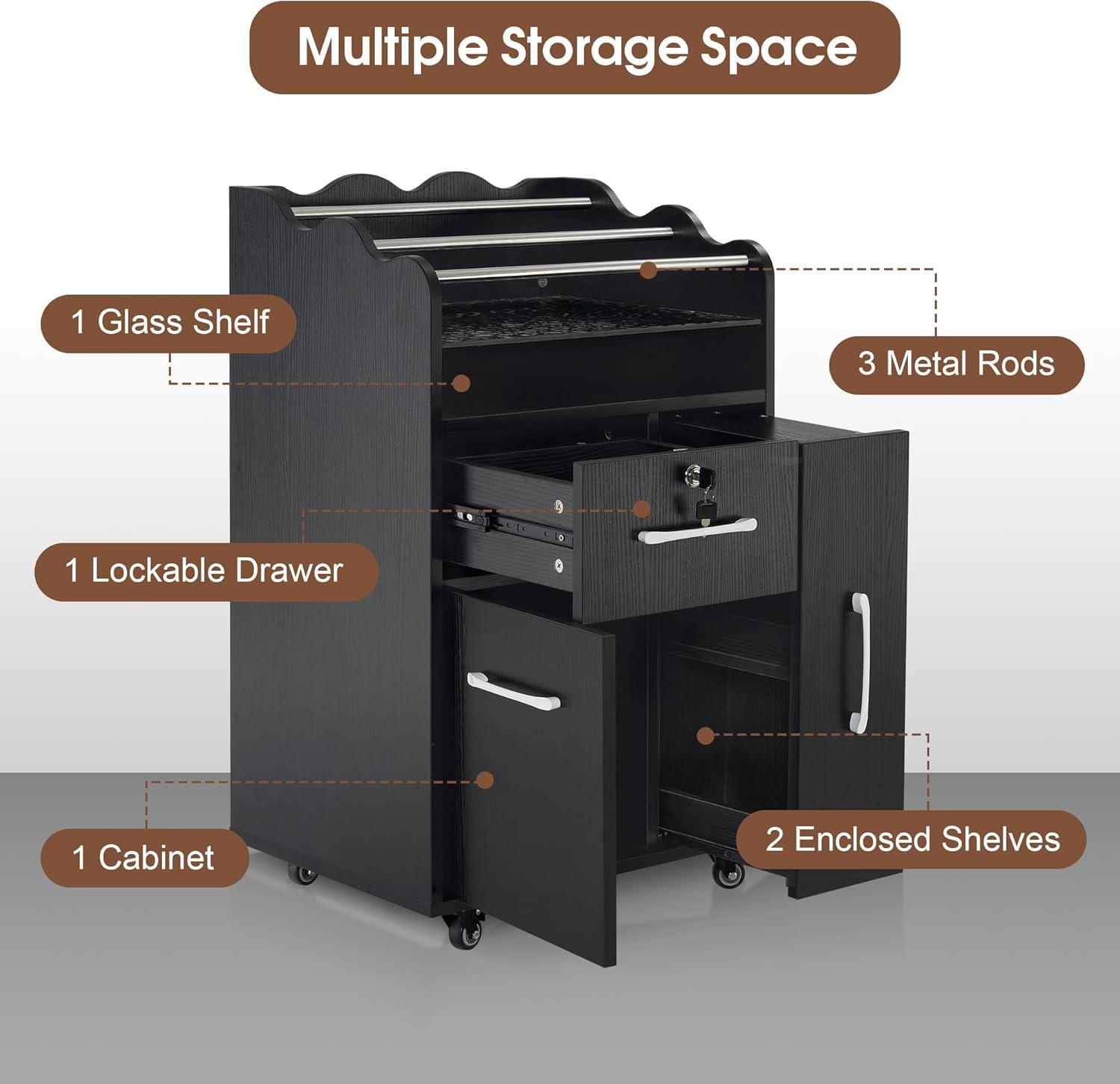 BarberPub Salon Trolley Makeup Organizer with Drawer and Cabinet
