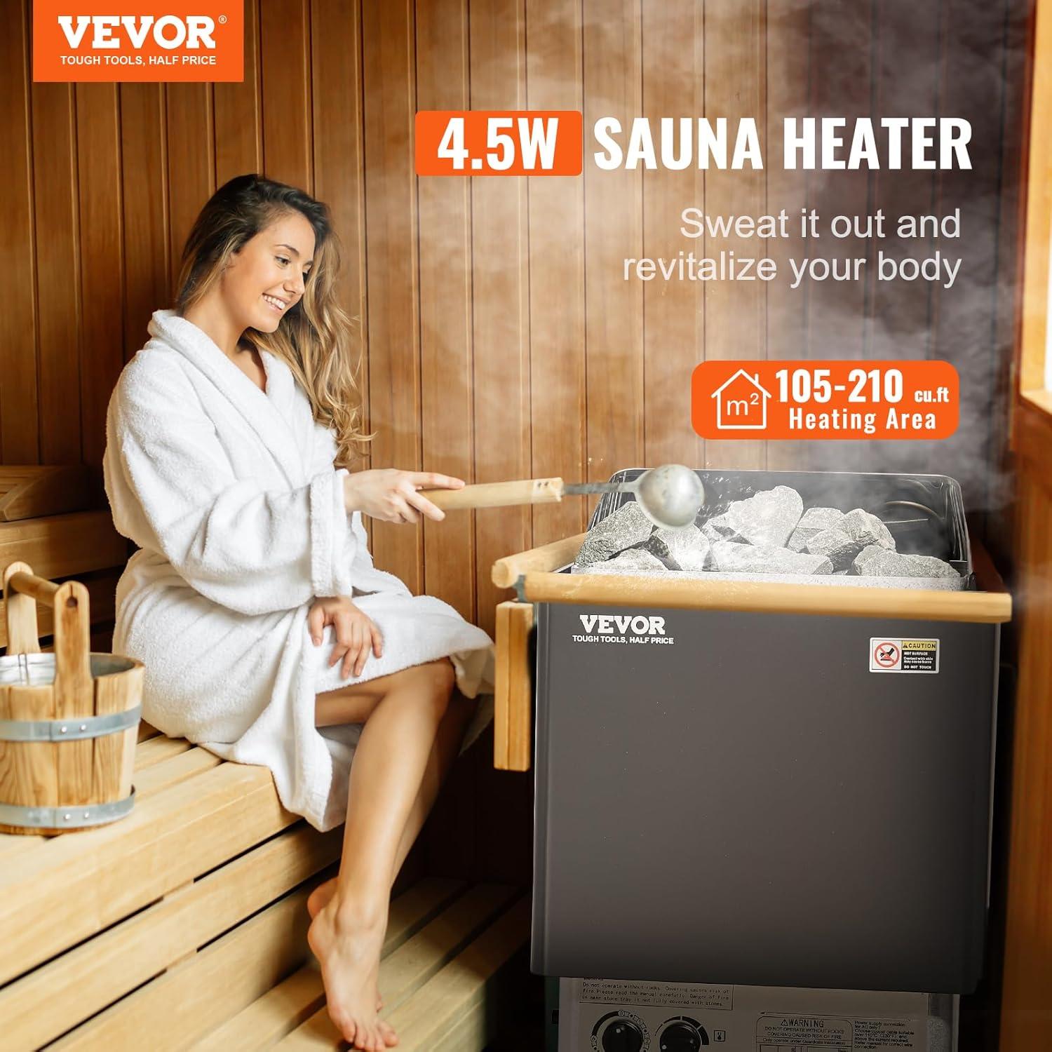 VEVOR 4.5KW Black and Silver Electric Sauna Heater with Timer