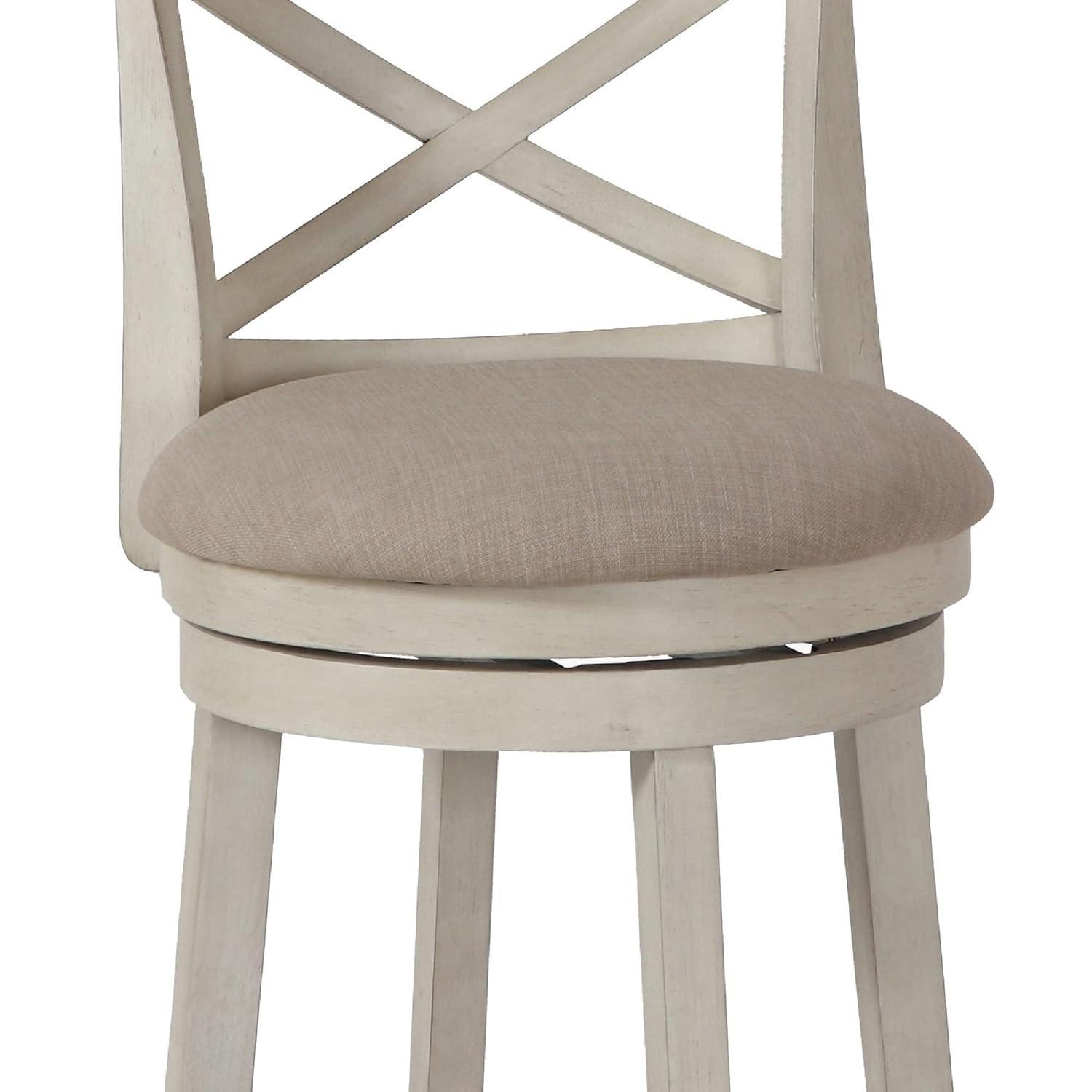 Curved X Shaped Back Swivel Counter Stool with Fabric Padded Seating, Antique White