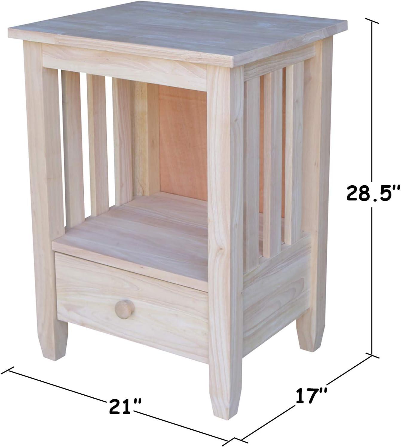 International Concepts Solid Wood Unfinished Mission Tall End Table with Drawer