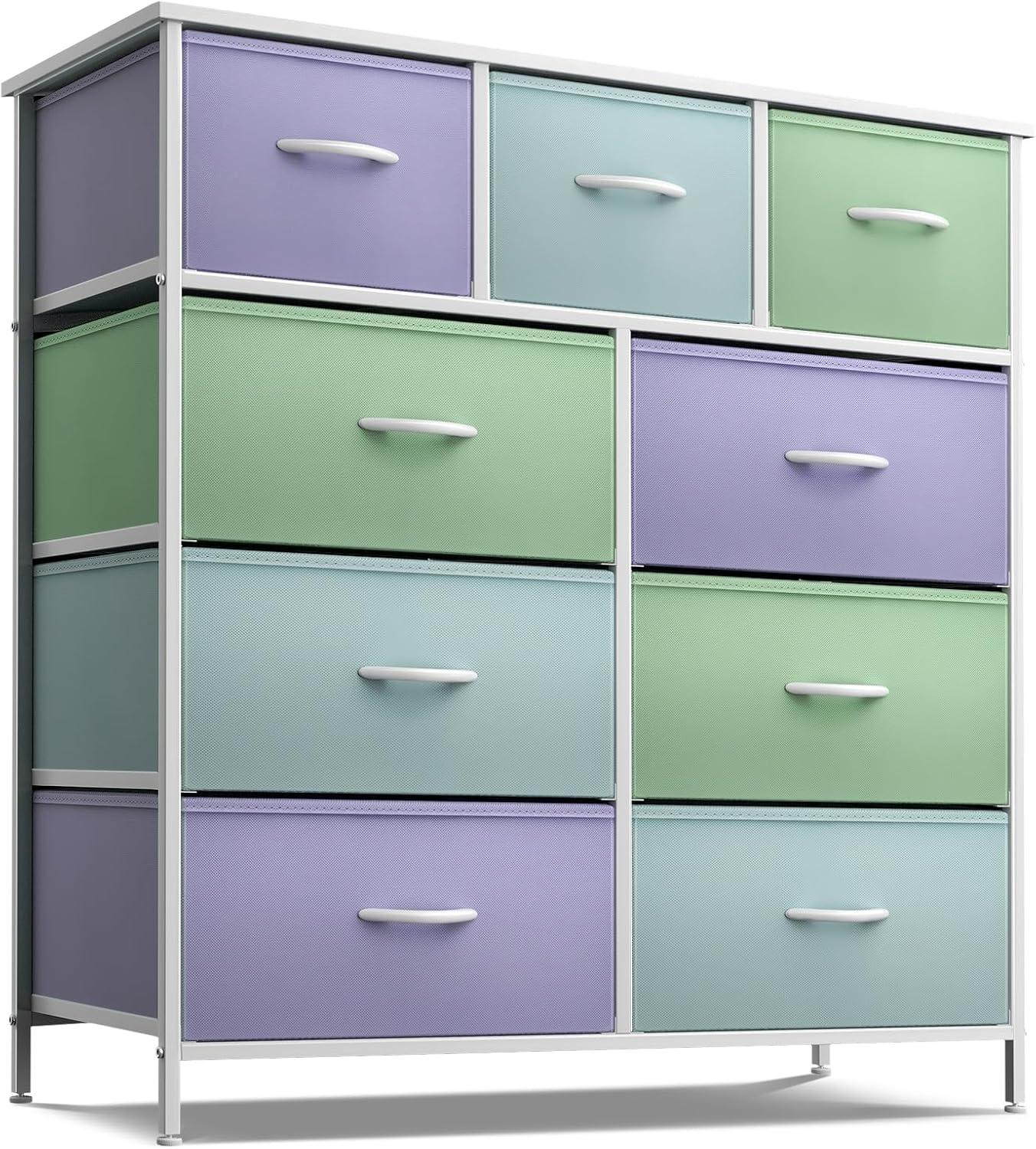 Pastel Multi-Color 9-Drawer Fabric Storage Dresser