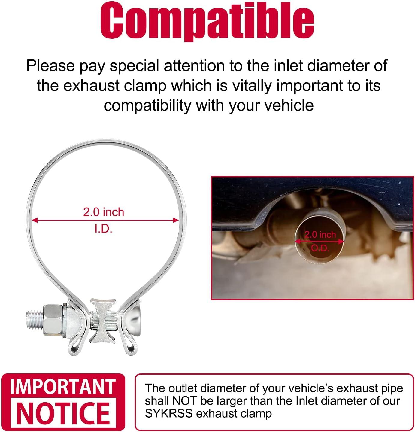 Exhaust Clamps Pipe Repair Parts - 2.0" Narrow Band Clamp , Great for Exhaust Tips, Catalytic Converter, Exhaust Manifold, Exhaust Resonator, Exhaust Flex Pipe, Exhaust Muffler Repair Project