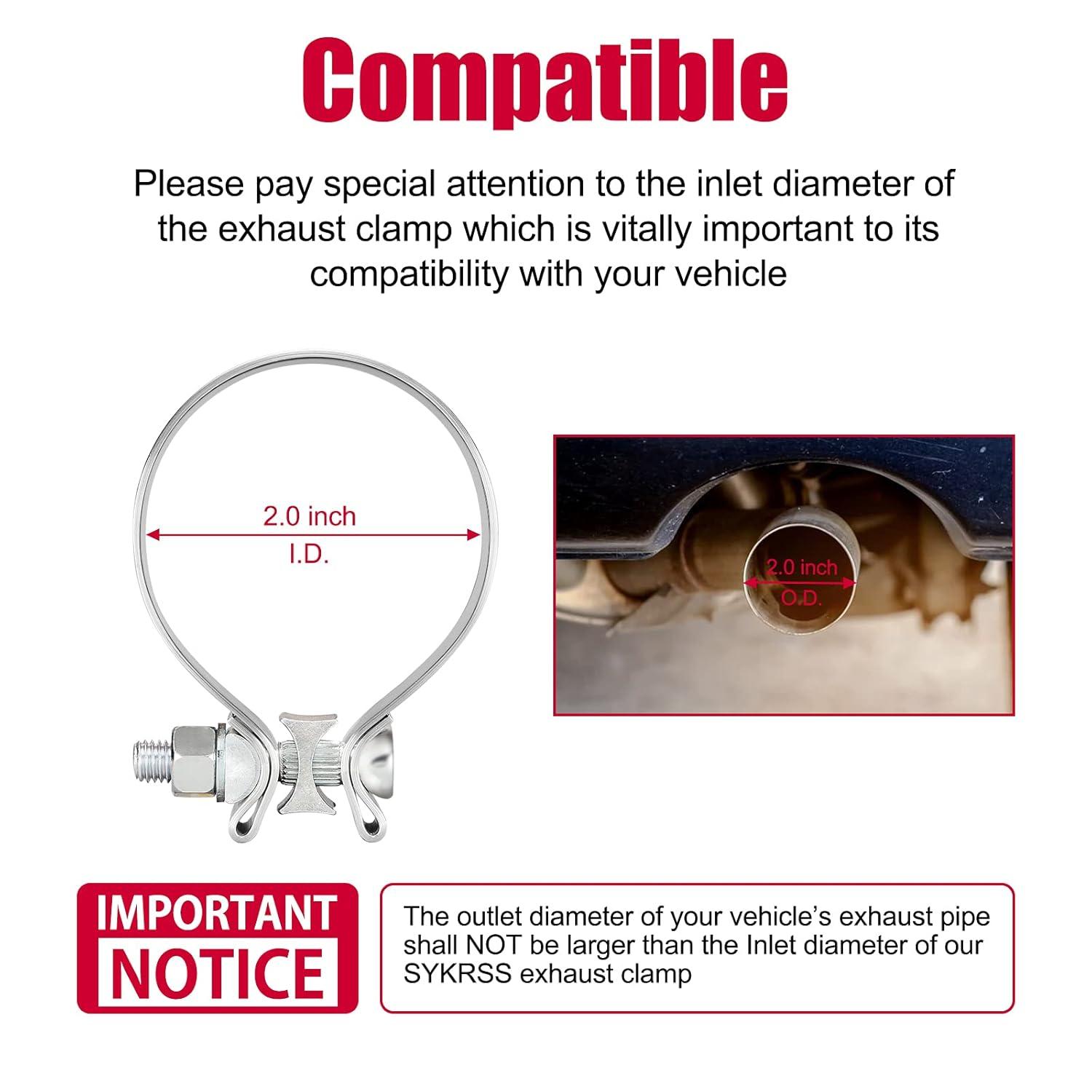 Exhaust Clamps Pipe Repair Parts - 2.0" Narrow Band Clamp , Great for Exhaust Tips, Catalytic Converter, Exhaust Manifold, Exhaust Resonator, Exhaust Flex Pipe, Exhaust Muffler Repair Project