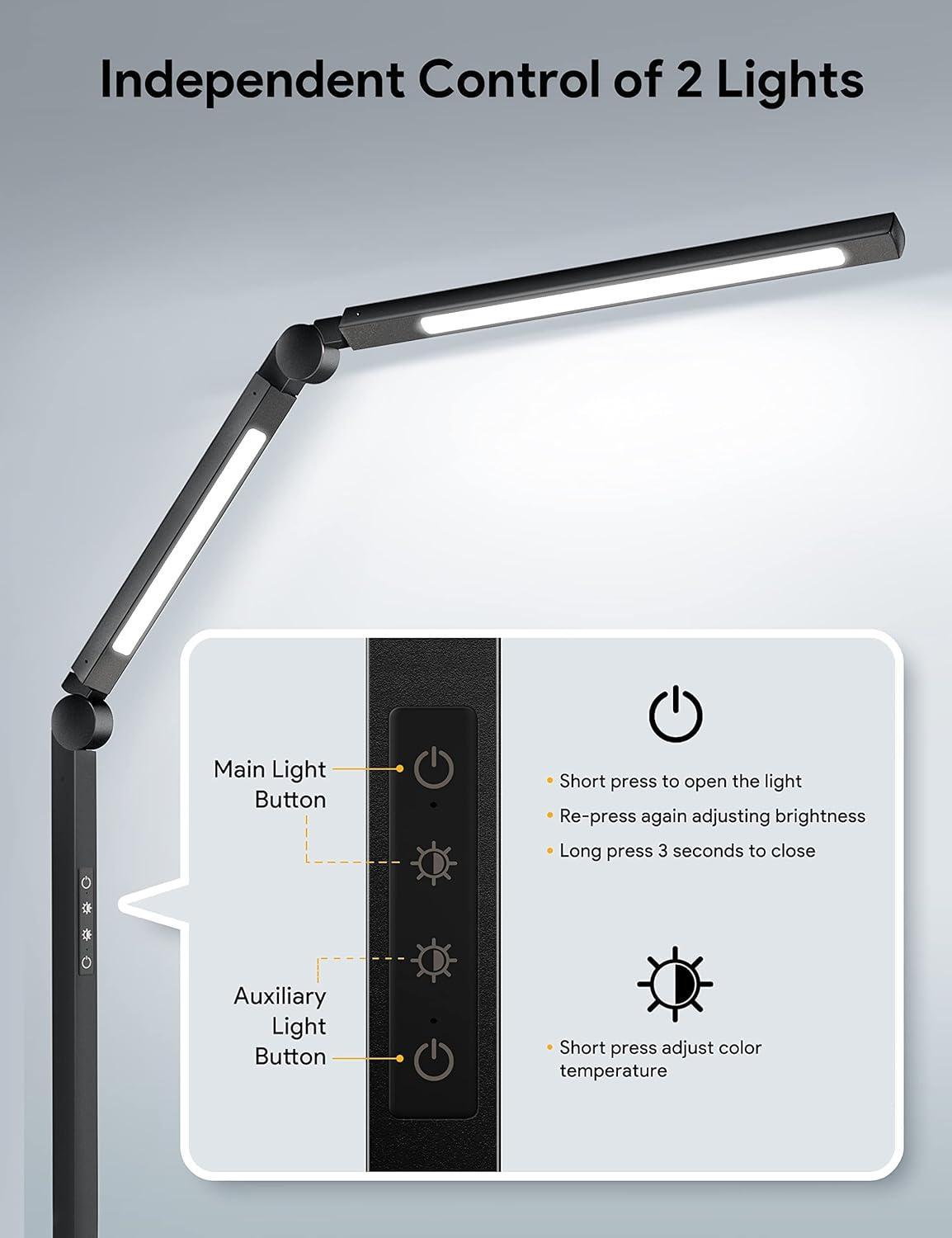 LED Desk Lamp with Clamp, Architect Desk Lamp with Dual Light and Adjustable Swing Arm, Clip-on Eye-Care 4 CCT Modes & 5 Brightness Levels Table Light Modern Desk Light for Home Office