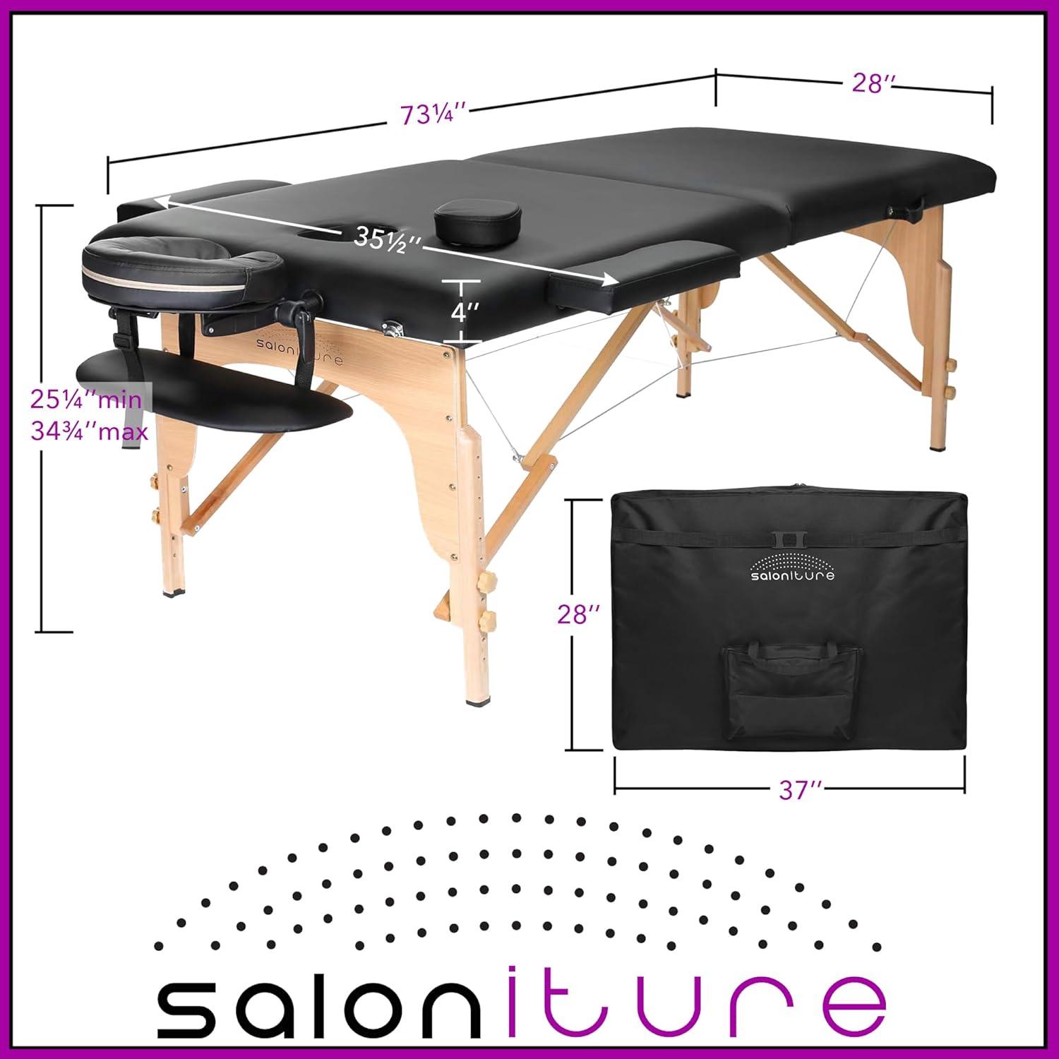 Saloniture Portable Professional Folding Massage Table with Carrying Case - Black