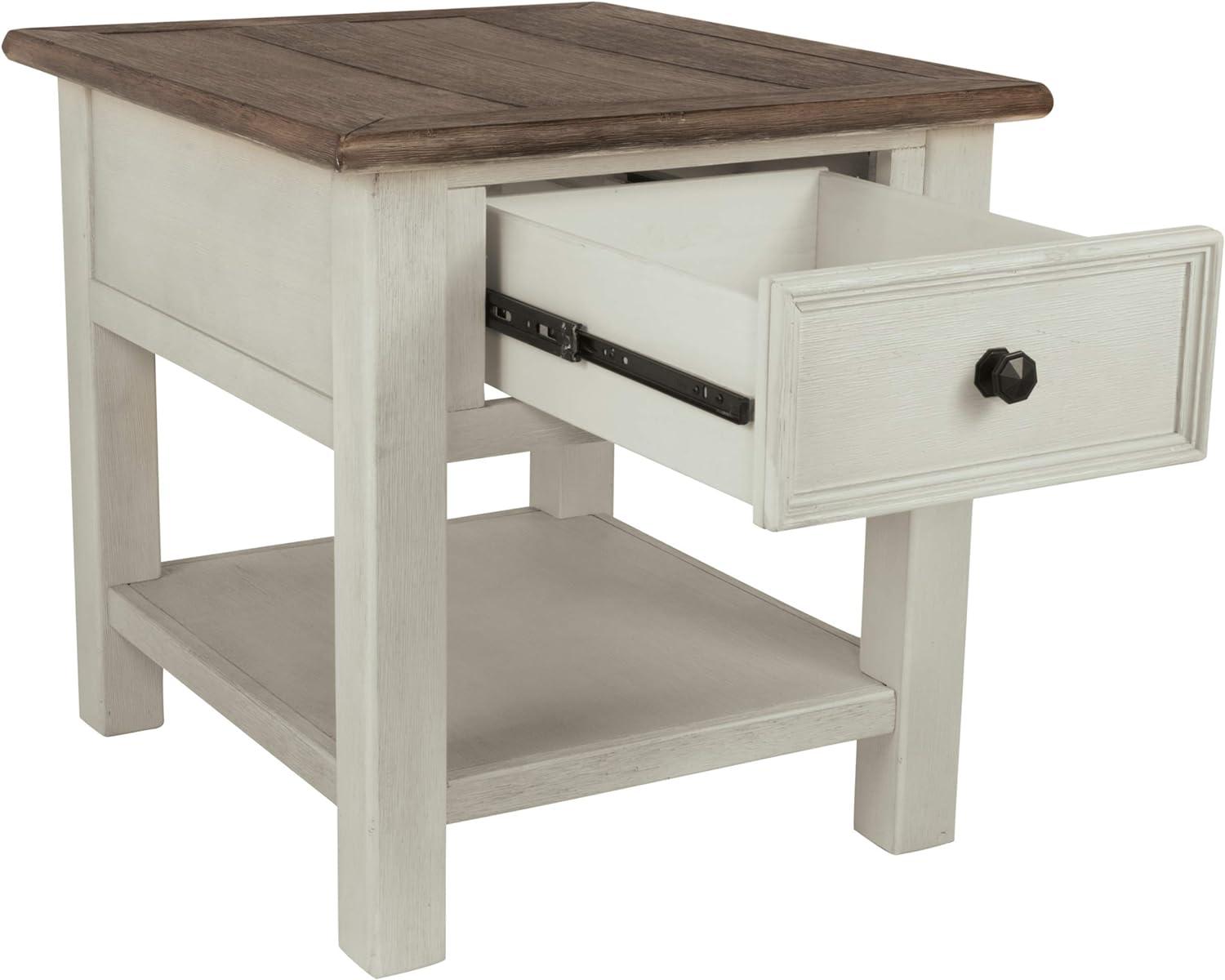 Signature Design by Ashley Bolanburg Chair Side End Table Brown/White: Vintage Style, USB Ports, Storage Cabinet