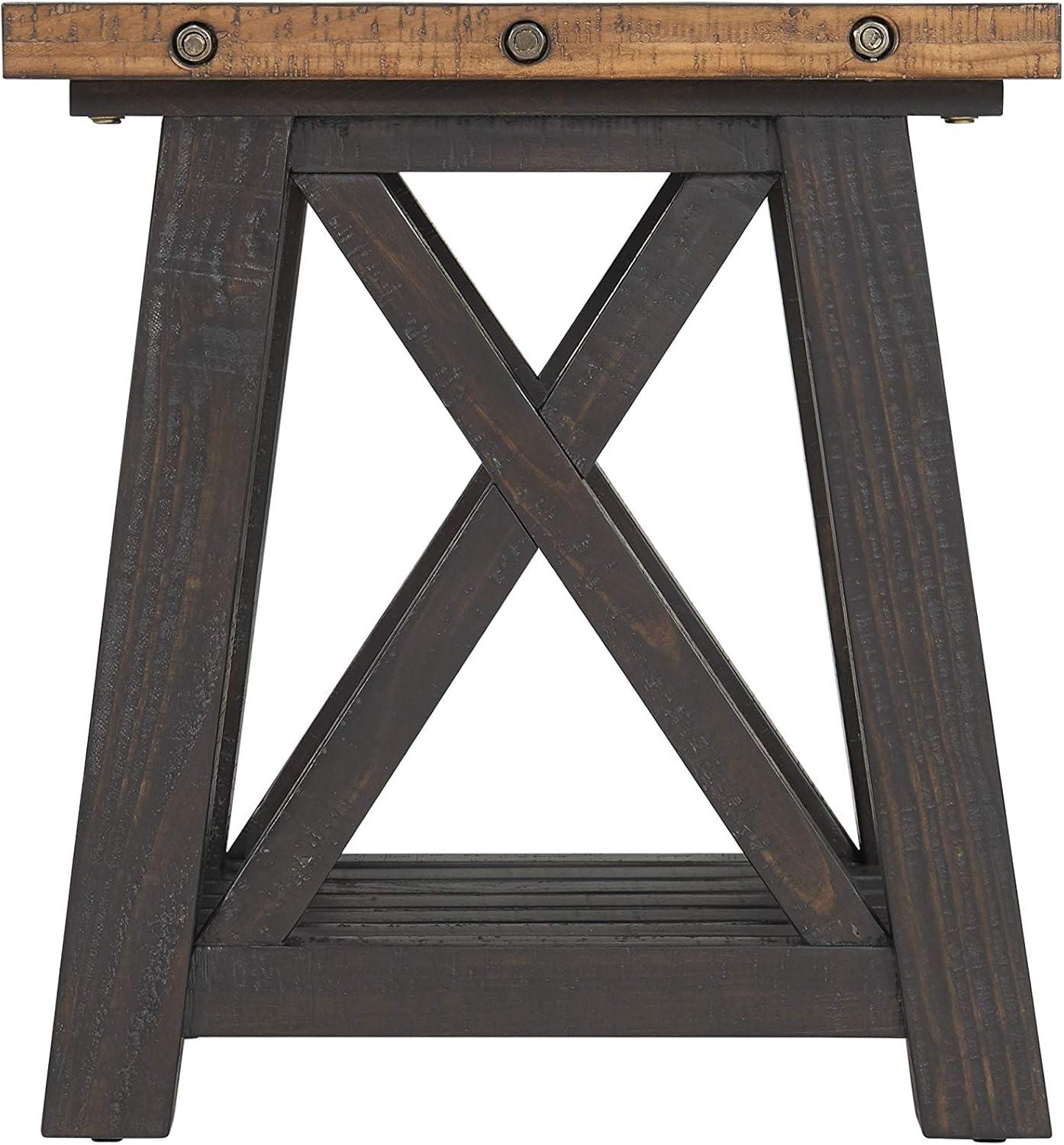 End Table with Slatted Shelf and X Legs, Brown and Black- Saltoro Sherpi
