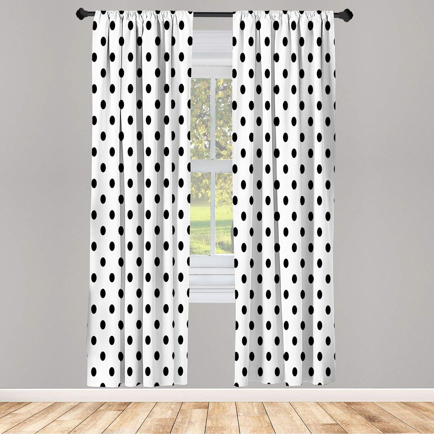 Ambesonne Polka Dot Curtains, Rounds Retro Design Art, Pair of 28"x95", Black White