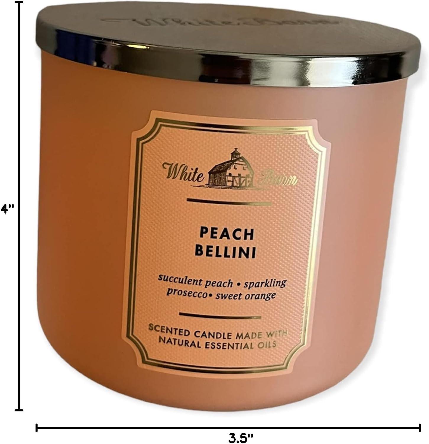 Bath and Body Works White Barn 3 Wick Scented Candle Peach Bellini with Essential Oils 14.5 Ounce