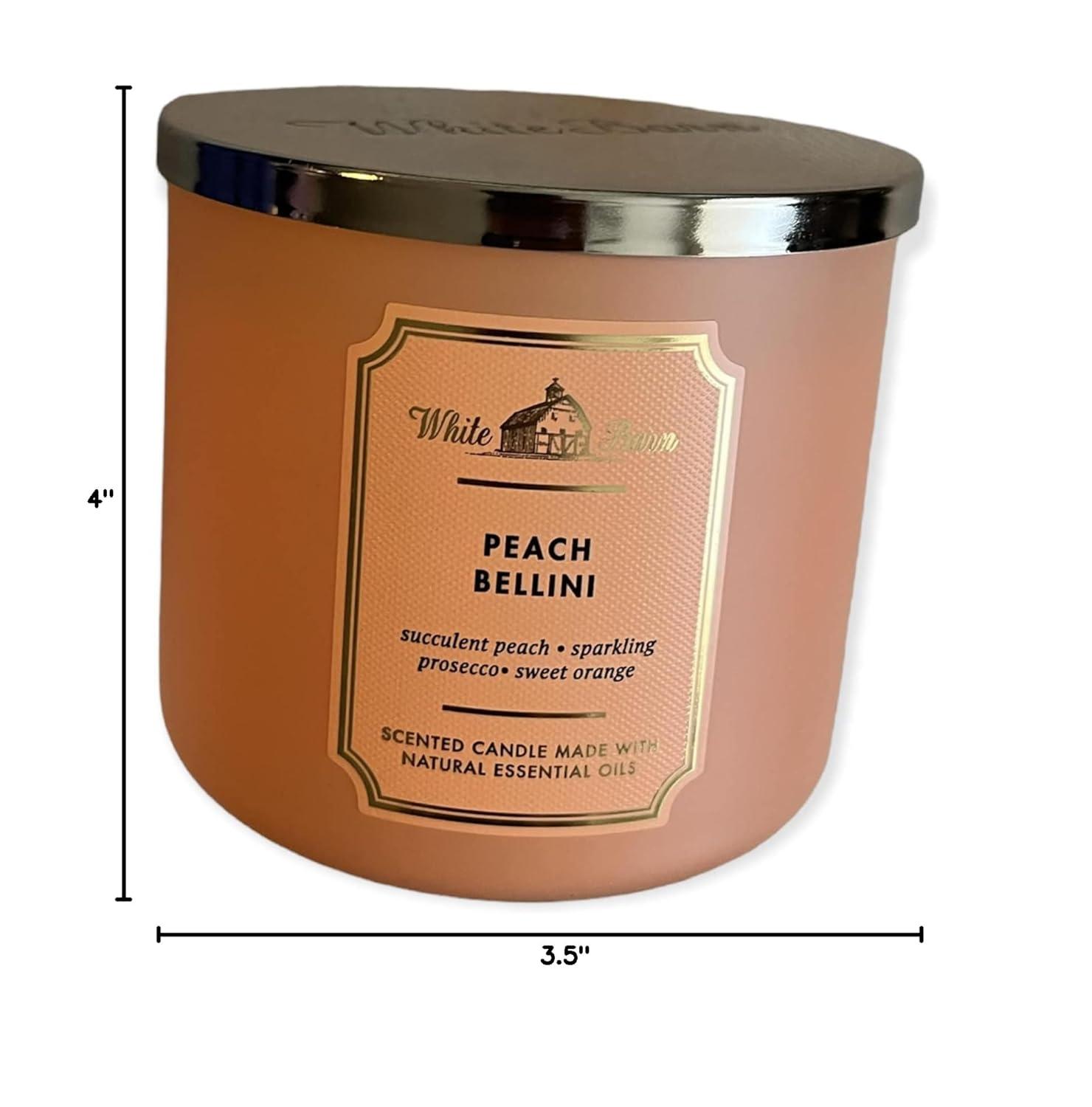 Bath and Body Works White Barn 3 Wick Scented Candle Peach Bellini with Essential Oils 14.5 Ounce