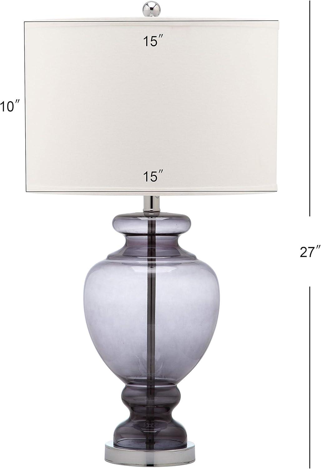 Translucent Grey Glass Table Lamp Set, 27" with Off-White Shade