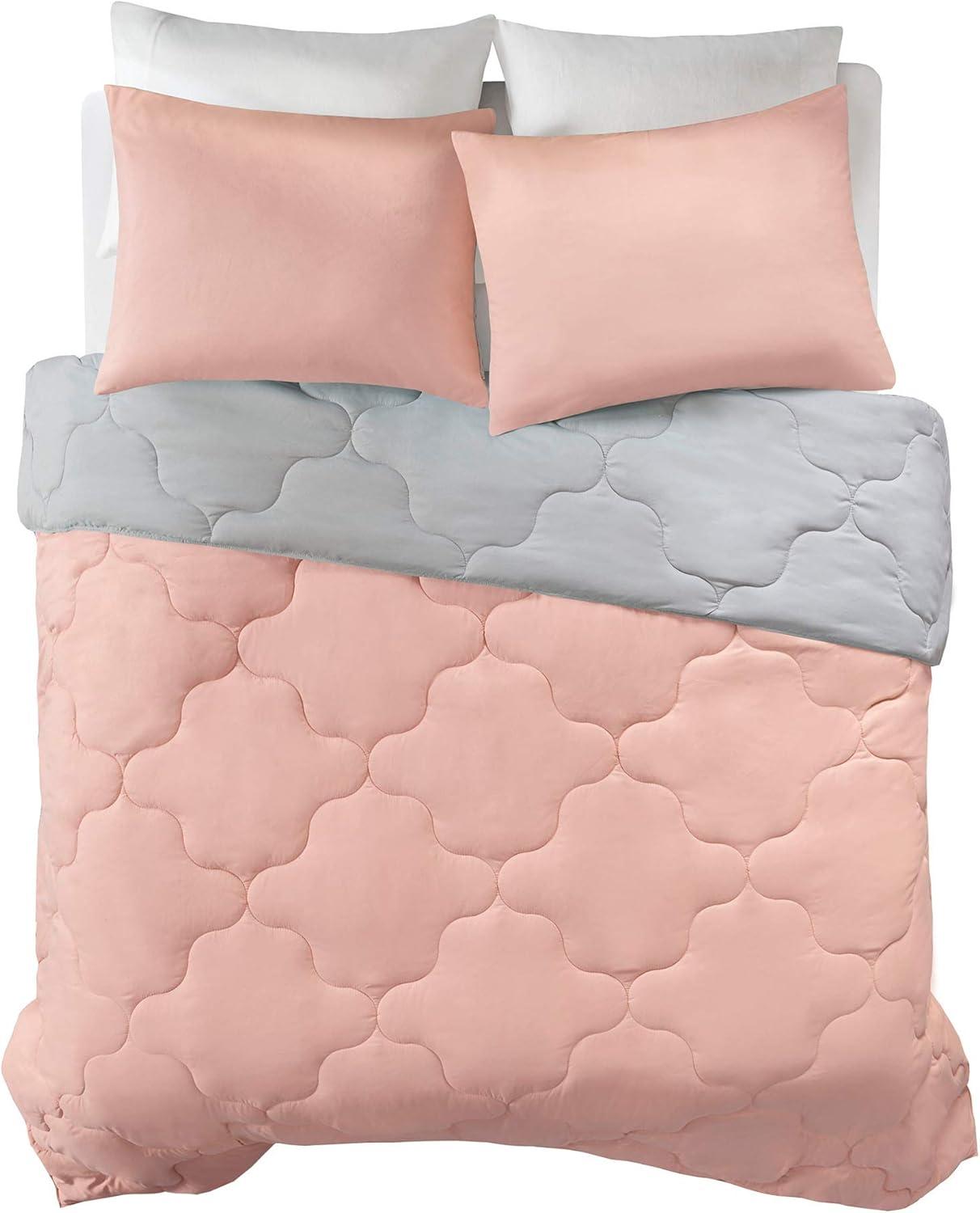 Comfort Spaces Full/Queen Size Comforter Sets, 3-Piece Reversible Bedding Set, Comforter Bed Set, Coral/Light Gray