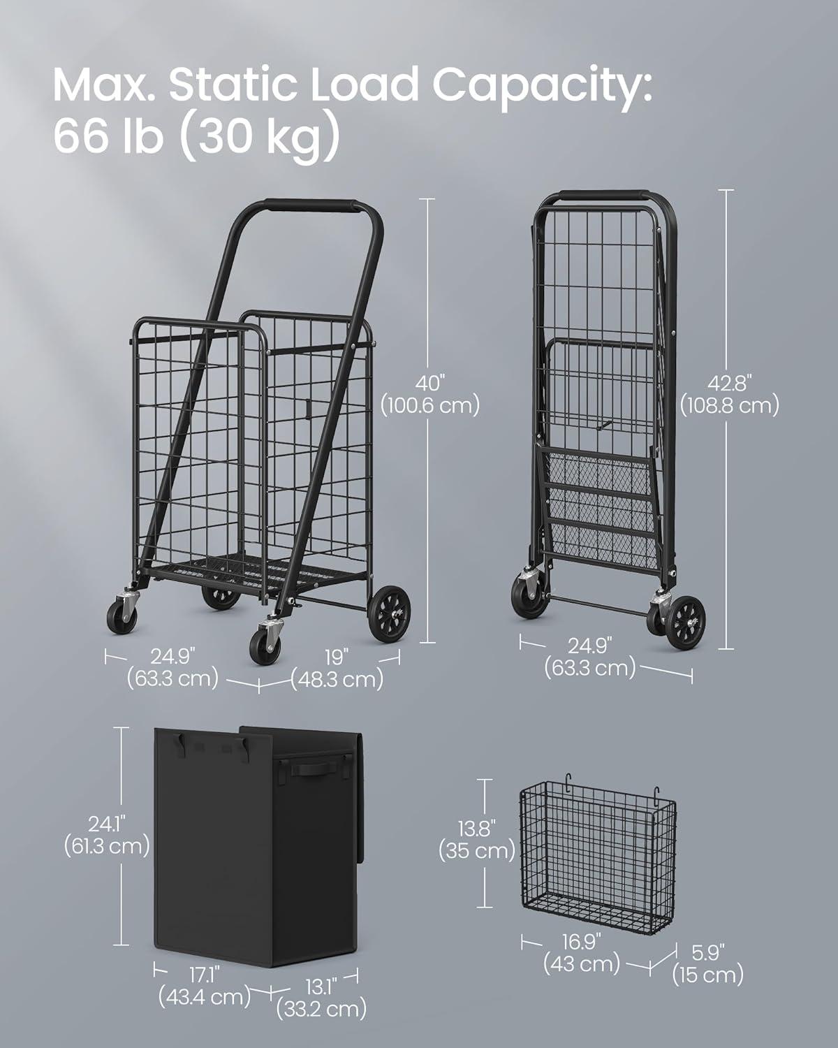 Foldable Black Alloy Steel Utility Cart with Swivel Wheels