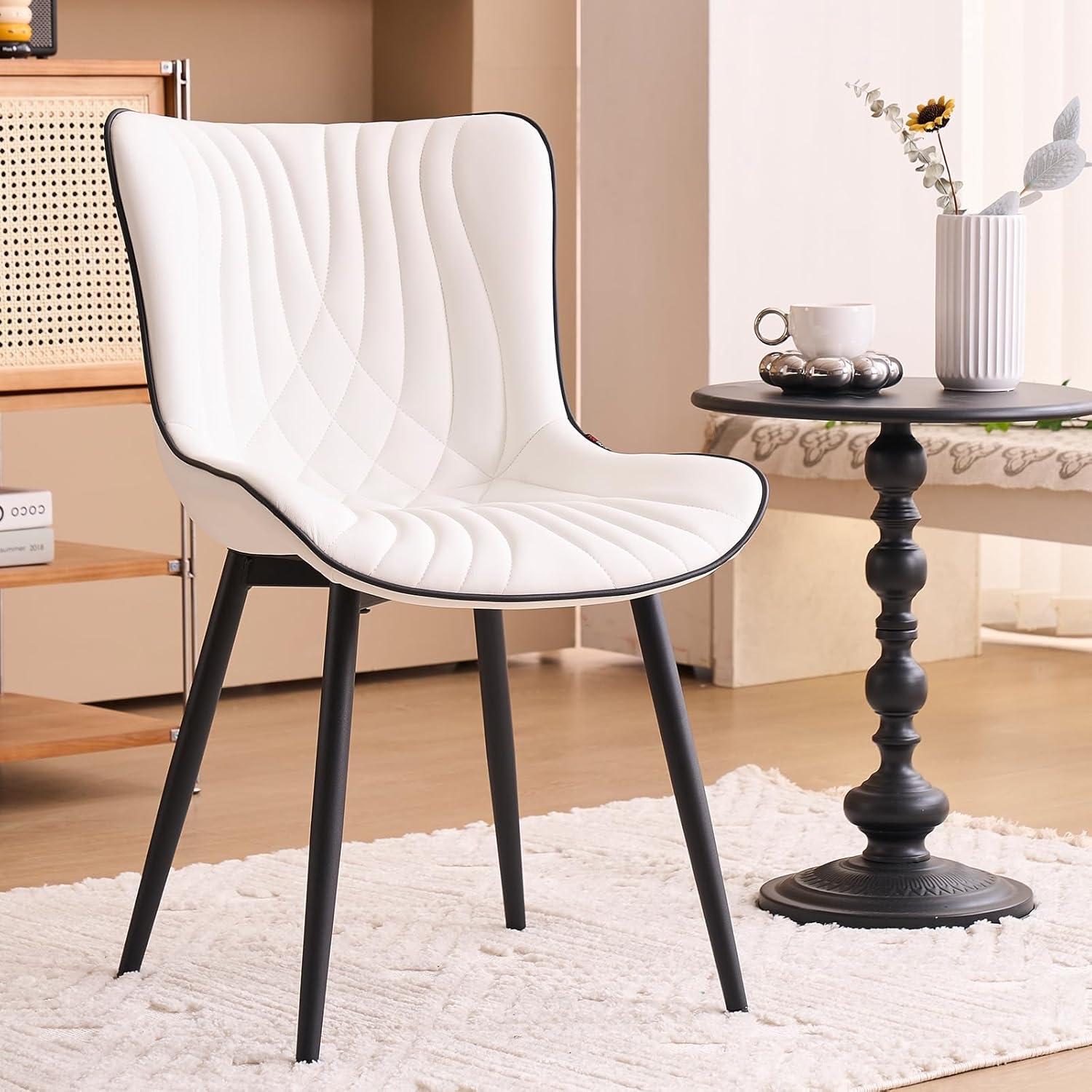 Modern Upholstered Leather Armless Dining Chairs Set of 2 White