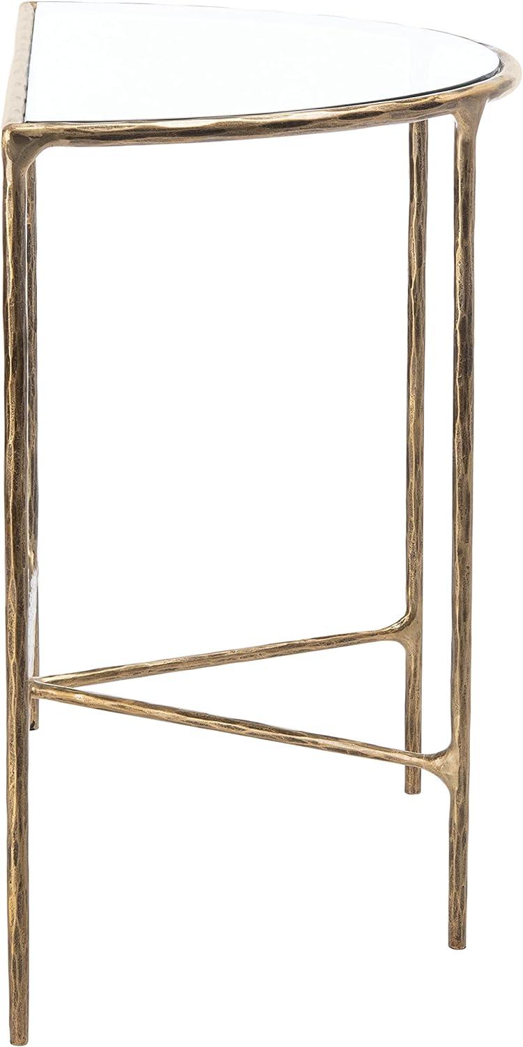 Aristocratic Brass Demilune Console Table with Sleek Glass Top