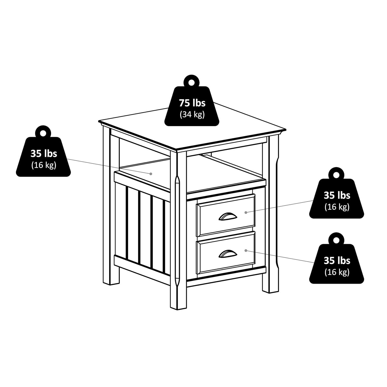 Timber Nightstand Black - Winsome: 2-Shelf Cabinet, Open Storage, Bedroom Furniture
