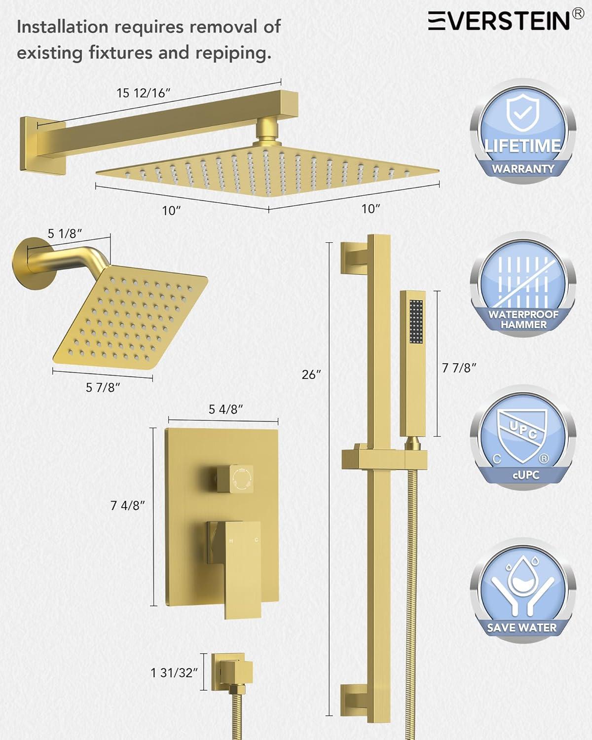 DualJetSpa Pressure-Balanced Shower System, Dual Wall Mount Showerheads with Slider Bar Handheld Spray