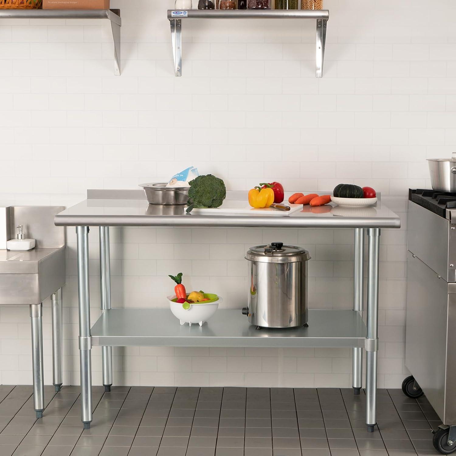 HARDURA Stainless Steel Prep & Work Table 30 x 60 Inches NSF Heavy Duty Commercial with Undershelf and Backsplash, Galvanized Legs for Commercial Food Prep