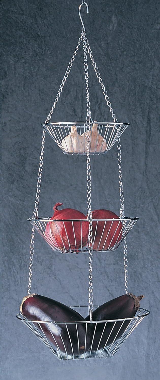 Industrial Silver 3-Tier Steel Hanging Storage Basket