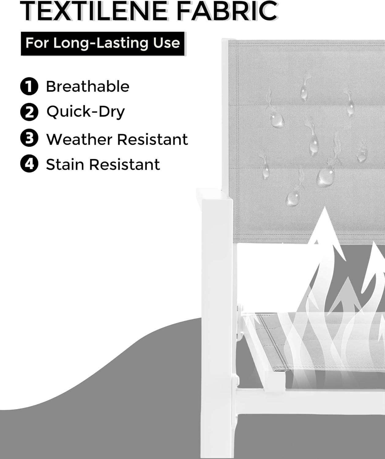 Patio Stackable Chairs Set of 2, Outdoor Aluminum Stacking Dining Chairs with Textilene Fabric for Outdoor, Patio, Deck, Backyard, White