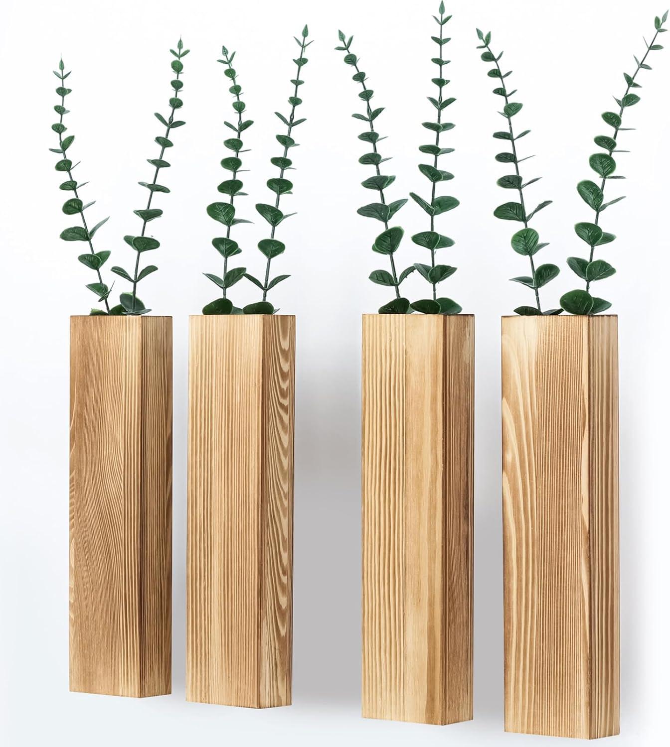 Wall Planters for Indoor Plants Modern Farmhouse Wooden Pocket Wall Vases for Dried Flowers and Faux Plants 4 Pack