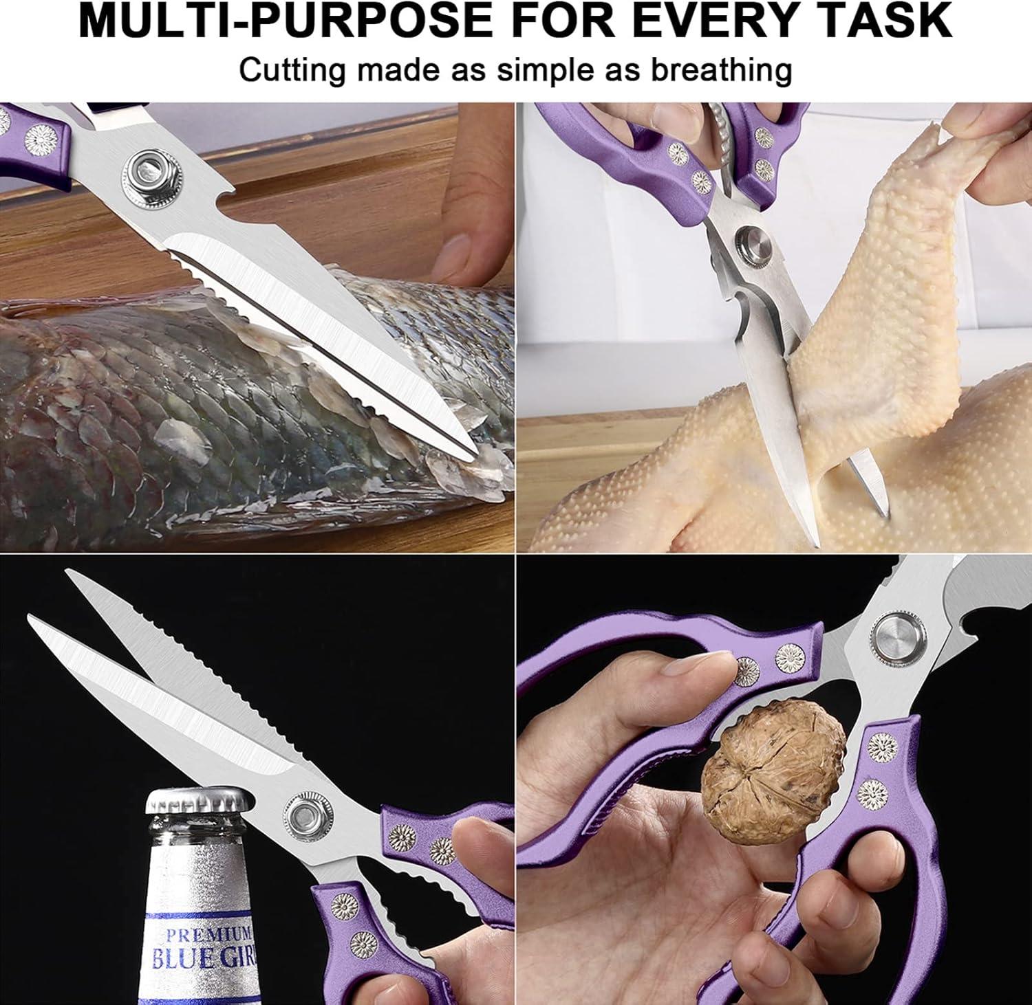 charext Kitchen Scissors, Sharp Kitchen Shears Dishwasher Safe Heavy Duty,Purple Kitchen Accessories Cooking Shears for Kitchen Meat Chicken Fish Poultry Herb Bread (Purple)