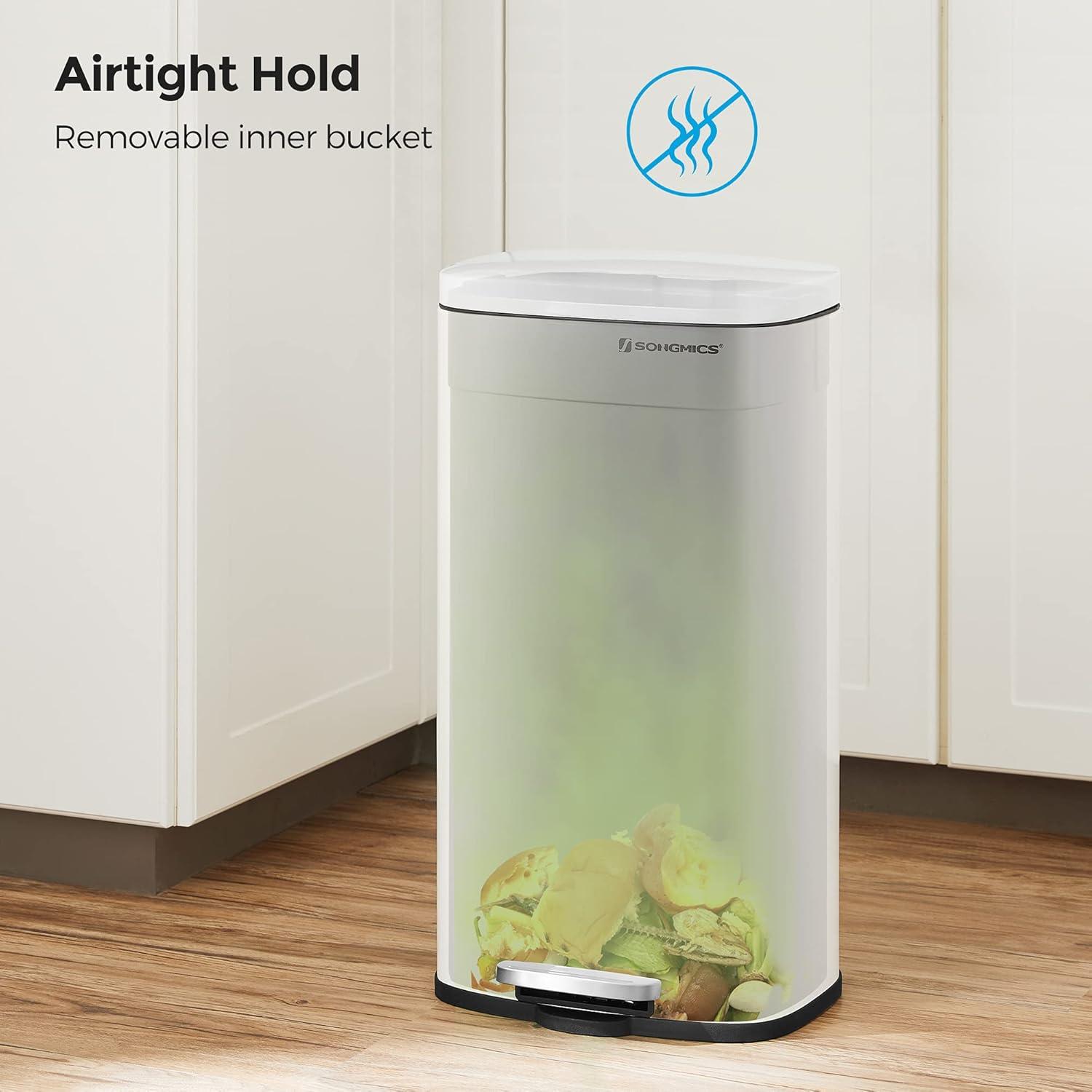 8 Gallon Trash Can with Lid, Garbage Can, Stainless Steel Small Waste Bin with Step Pedal and Inner Bucket, Soft Close, Kitchen