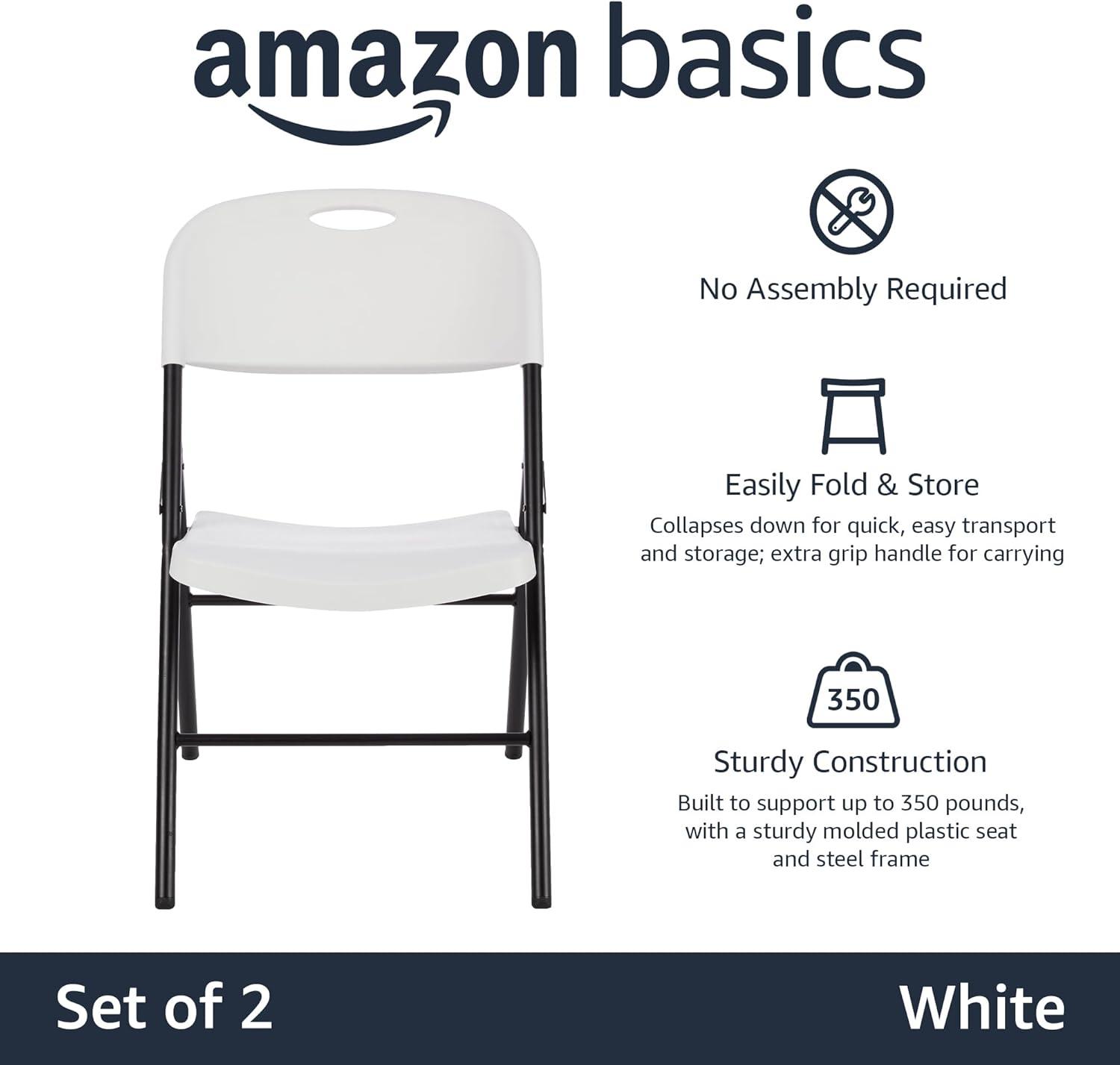 UBesGoo 2 Pack Folding Chair, Plastic Folding Chair for Indoor and Outdoor, Steel Frame Portable Chairs, Easy to Carry, White