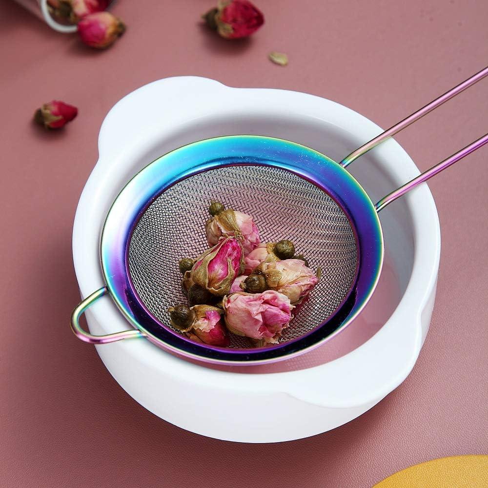 ReaNea Fine Mesh Strainer, Flour Sifter for Baking, Stainless Steel Colander, Tea Strainer Set of 3 (Rainbow)