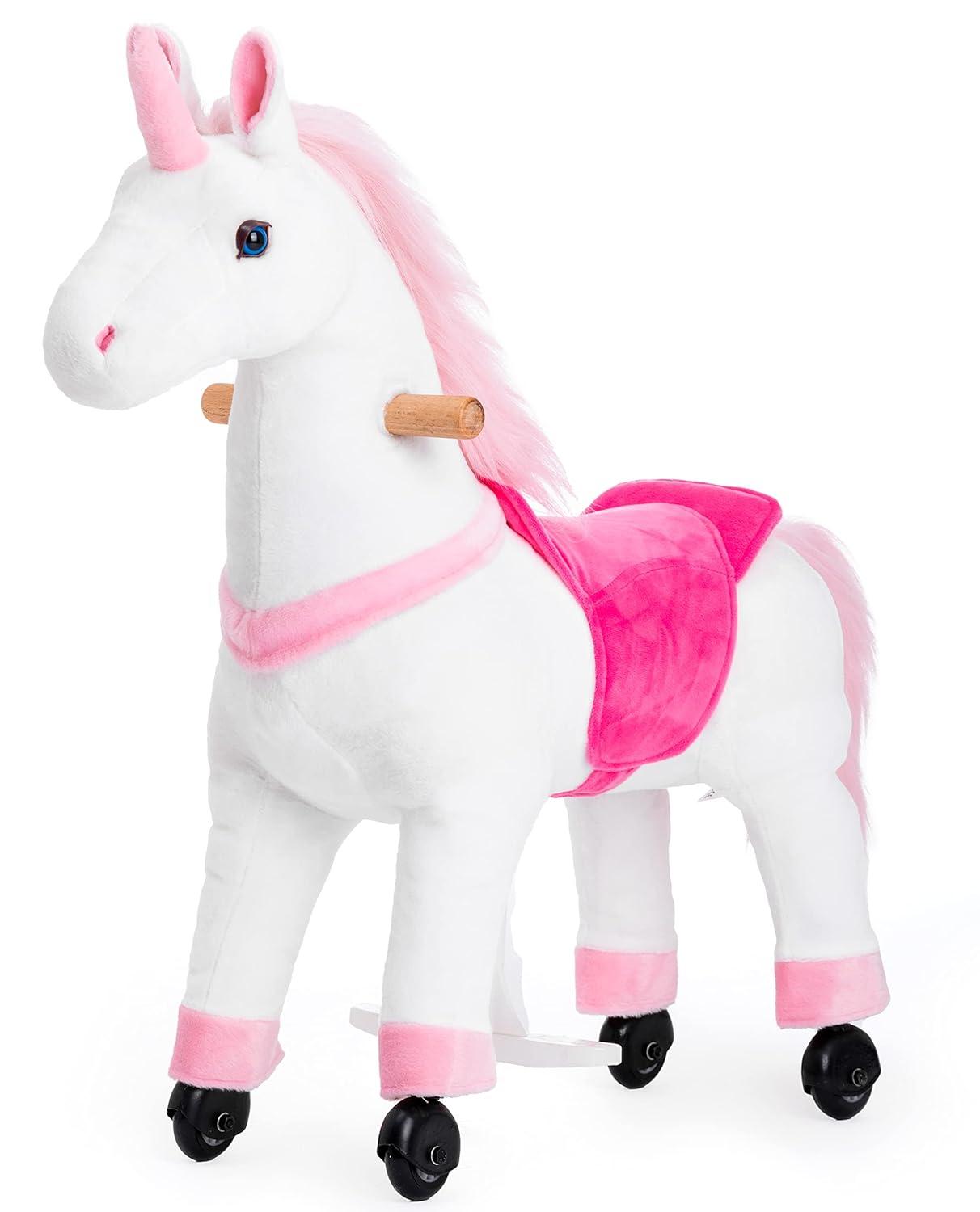 JoJoPooNy Ride on Unicorn Toys for Girls, Ride on Horse Riding Pony for Children 3-6 Years Old, Rideable Plush Walking Horse Animal with Wheels