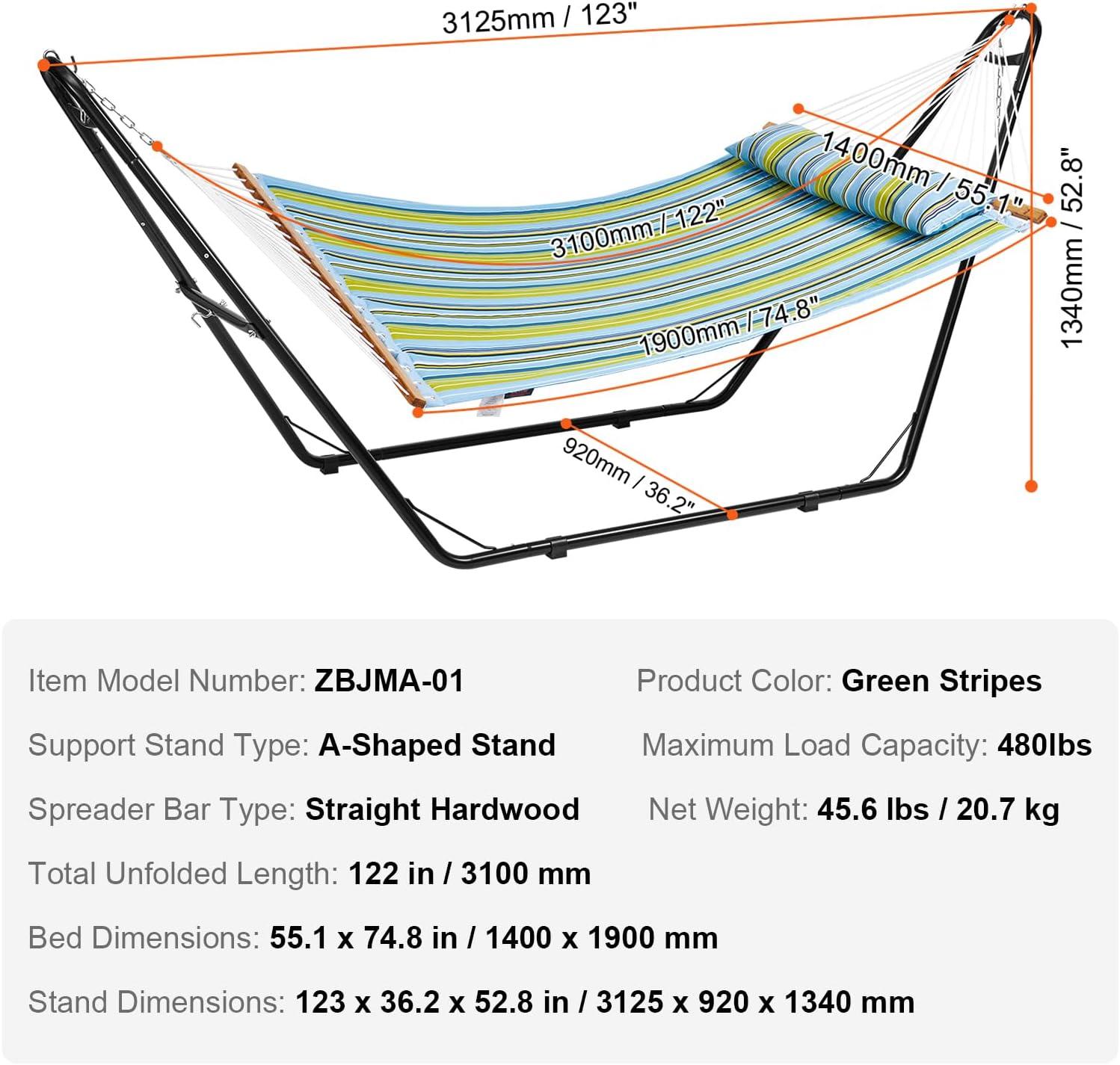 Double Quilted Blue and Green Fabric Hammock with Steel Stand