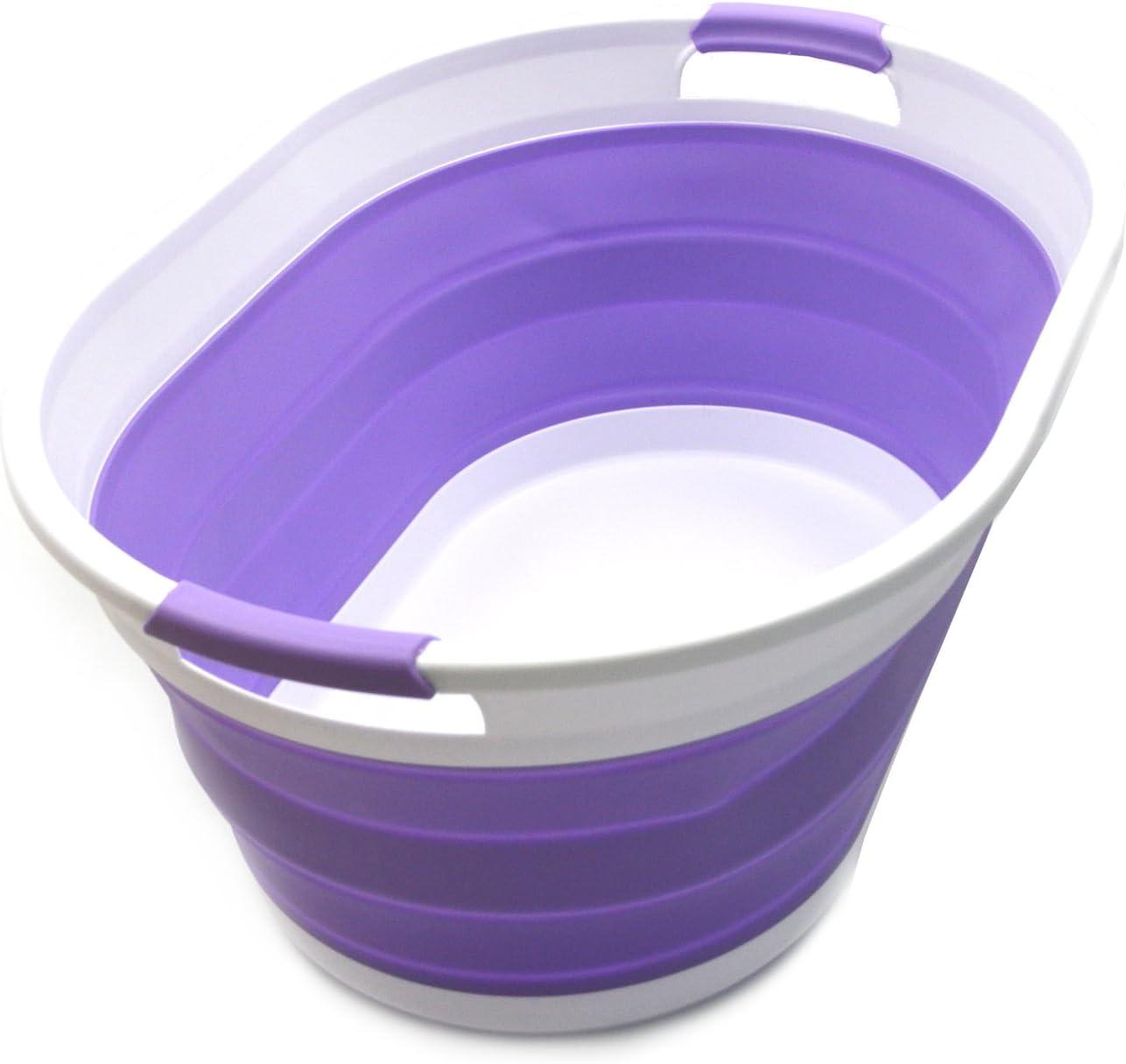 SAMMART Set of 2 Collapsible Plastic Laundry Basket - Oval Tub / Basket - Foldable Storage Container / Organizer - Portable Washing Tub - Space Saving Laundry Hamper