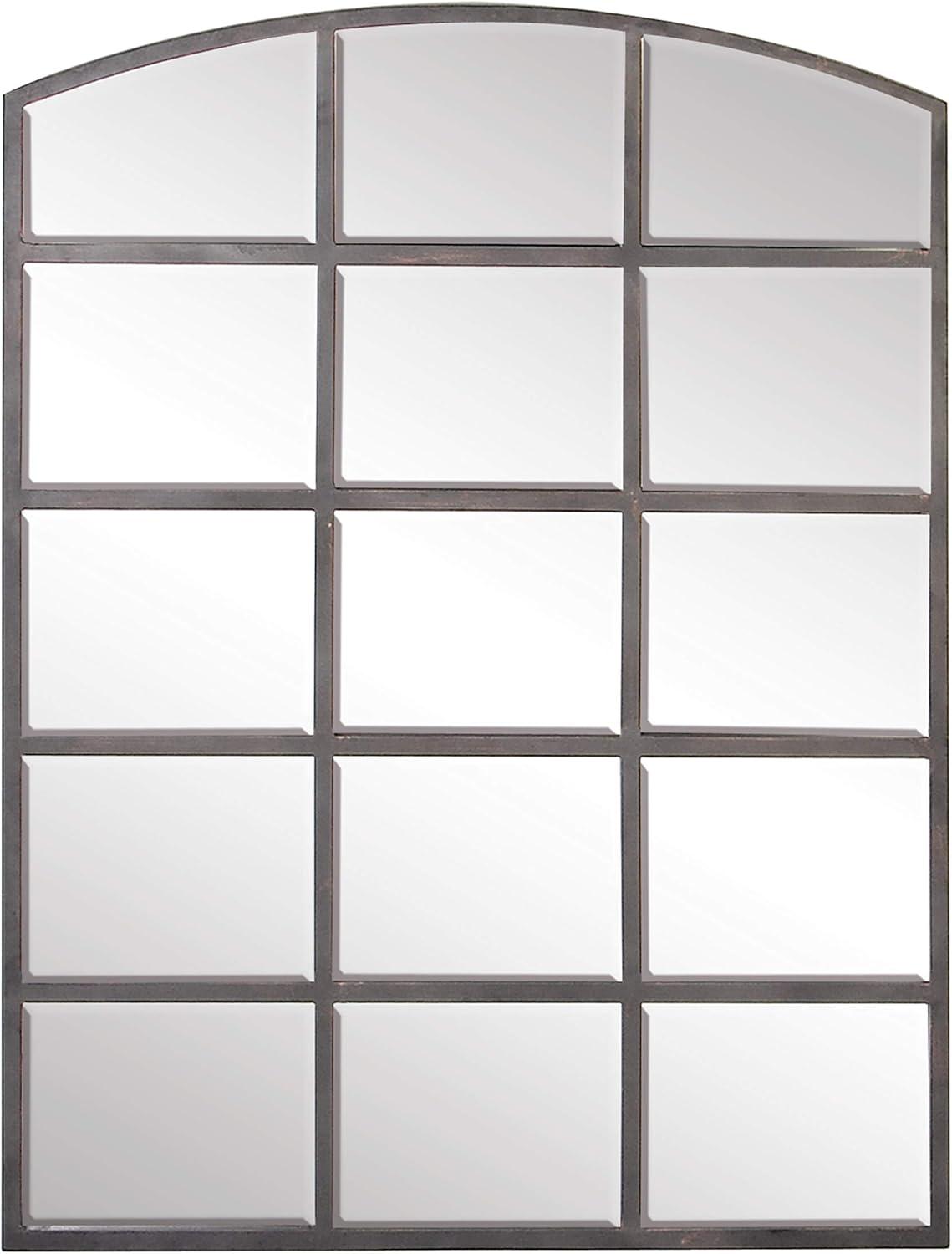 DecMode Geometric Window Pane Arch Wall Mirror, 36" W x 48"H, Dark Brown Finish