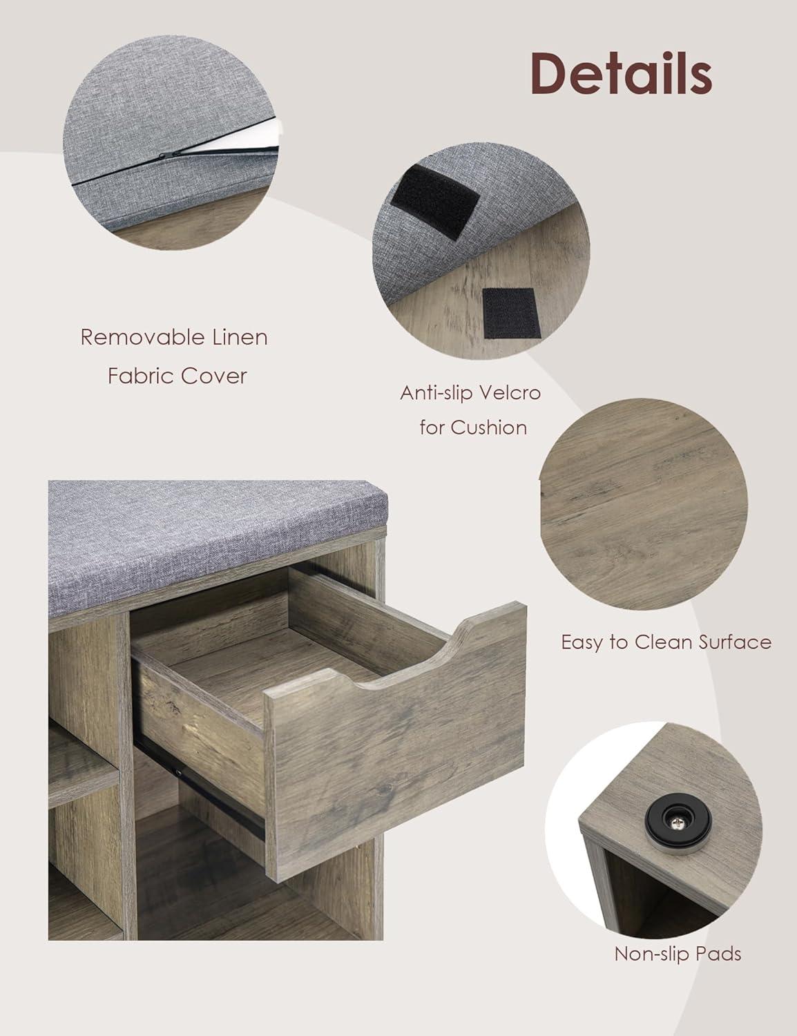 Shoe Rack Bench with Cushion 15-Cube Storage Bench Storage Cabinet for Entryway Espresso