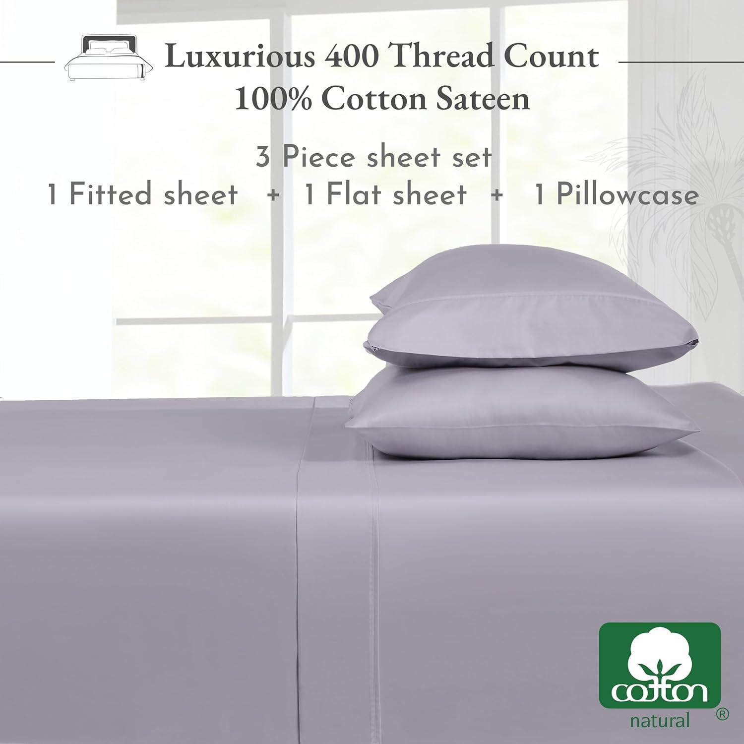 Cotton Sheets Set - Softest 400 Thread Count Bed Sheets, 100% Cotton Sateen, Cooling, Deep Pocket by California Design Den