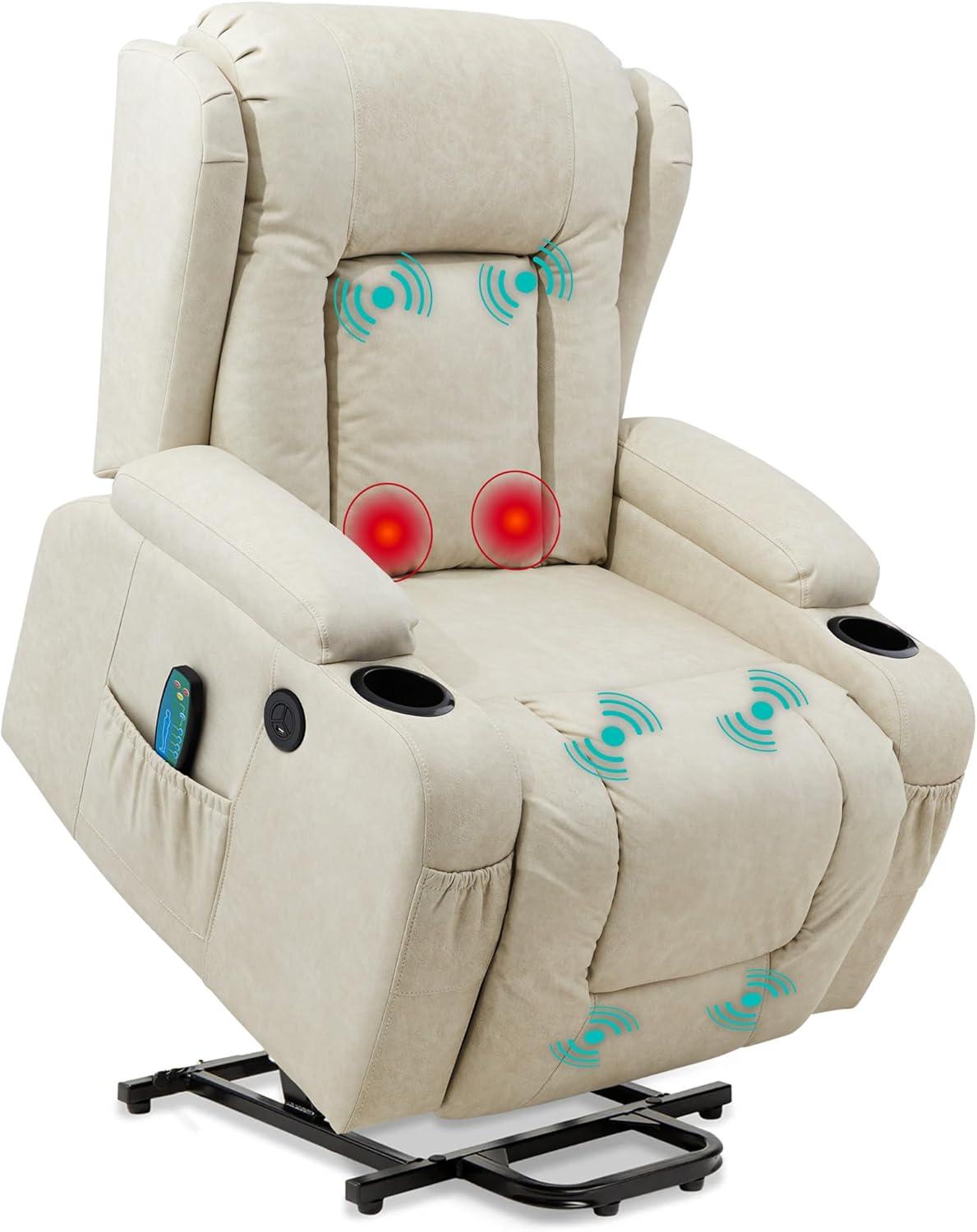 Hokku Designs Xola Electric Power Lift Recliner Massage Chair Furniture w/ USB Port, Heat, Cupholders