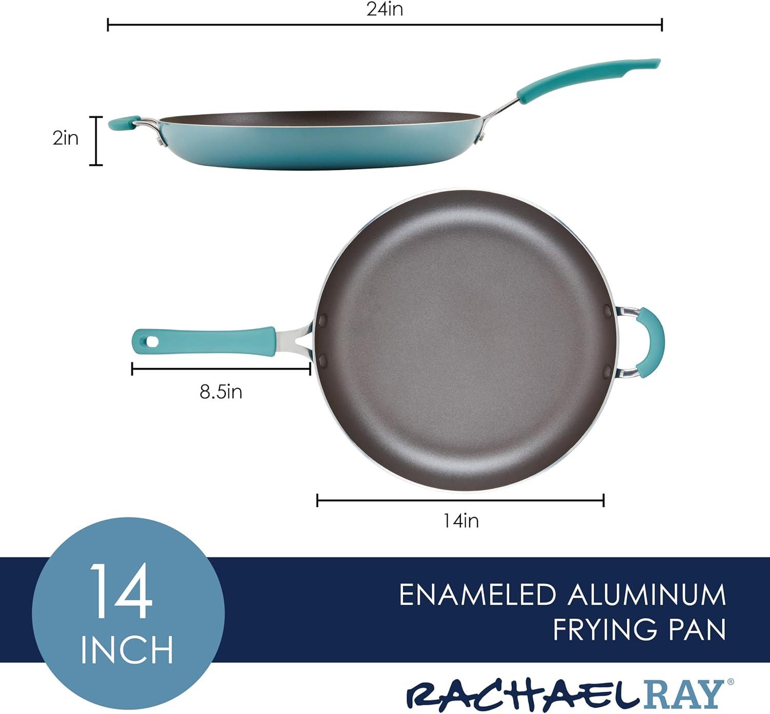 Agave Blue 14-Inch Aluminum Nonstick Frying Pan with Helper Handle