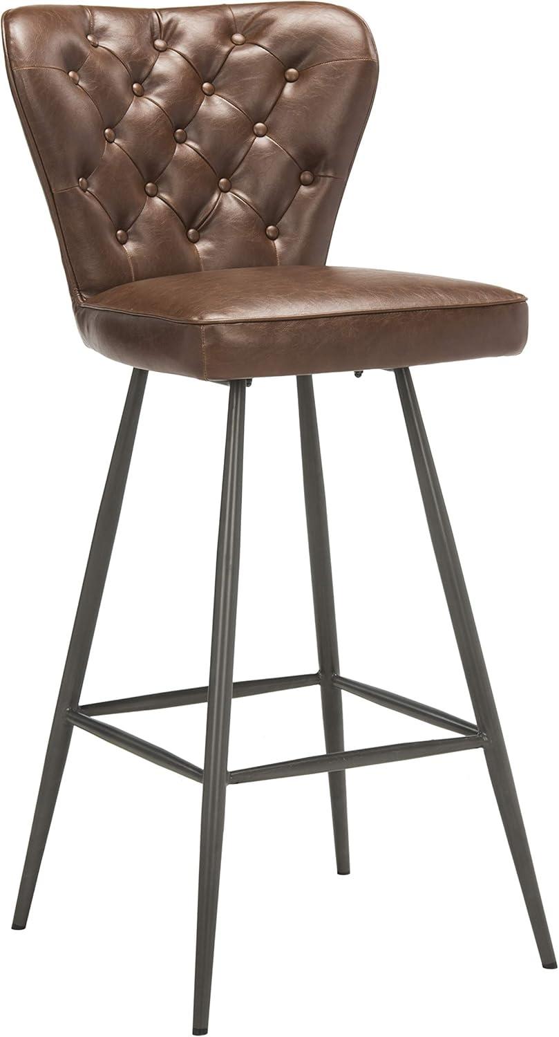 Aster Mid-Century Modern Tufted Bar Stool (Set of 2) - FOX1703 - Burgundy - Safavieh Couture