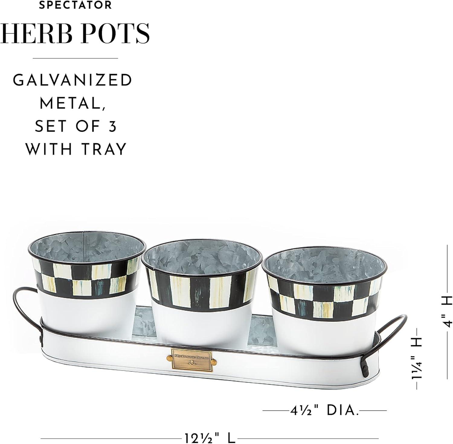 MacKenzie-Childs Flower Market Galvanized Herb Pots With Tray, Set Of 3