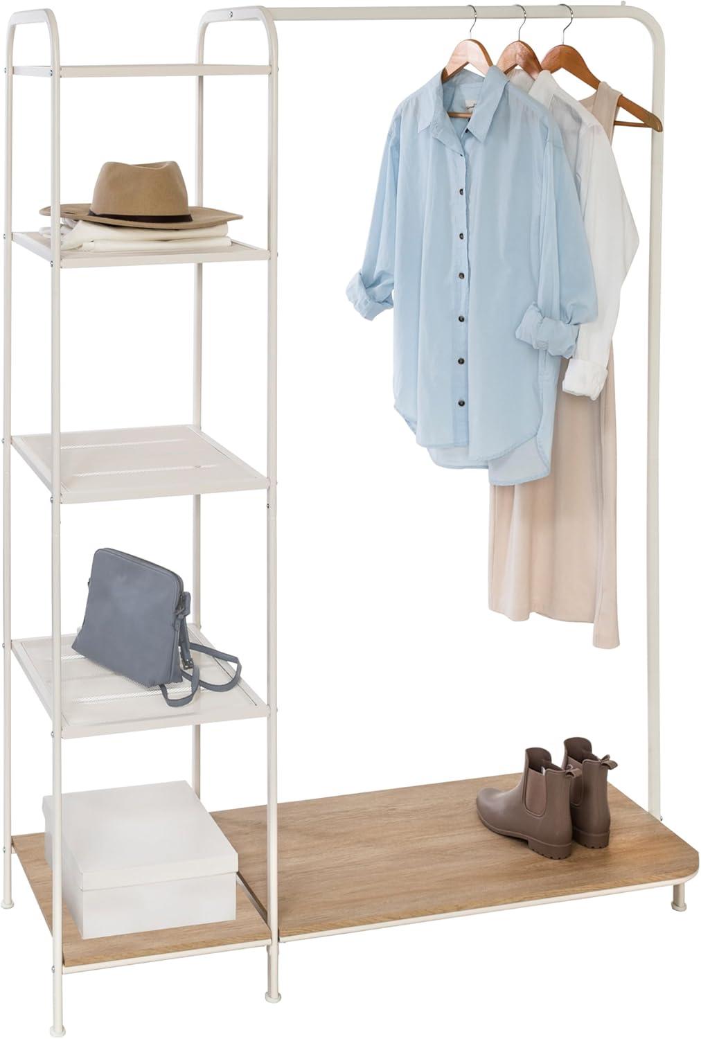 White and Ash Portable Clothing Rack with Shelves