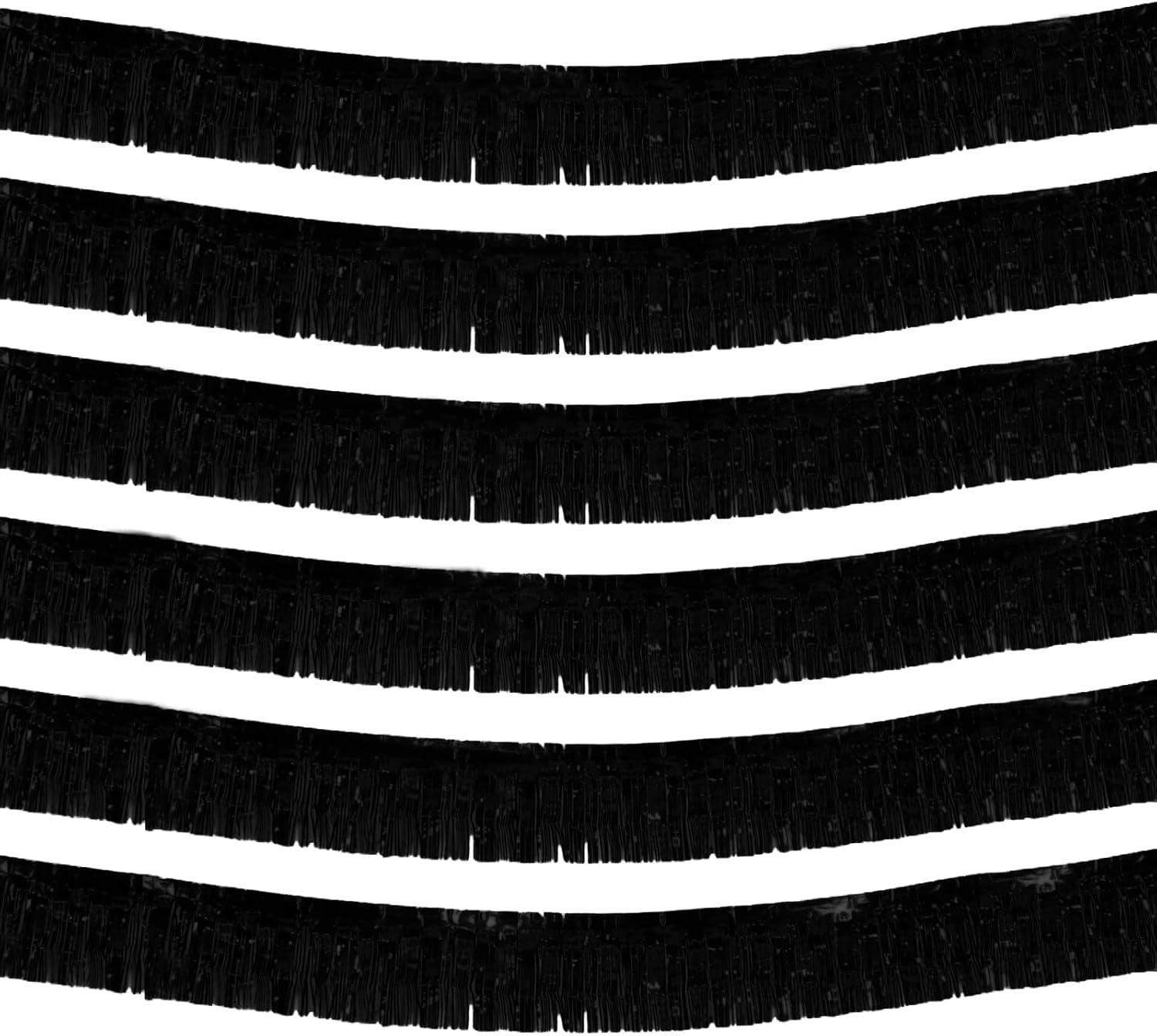 6 Pack 10 Feet Metallic Foil Fringe Garland Tinsel Streamers, Boriyuan Wall Hanging Fringe Backdrop Banner for Parade Floats, Wedding, Birthday, Christmas, New Year Party Decorations (Black)