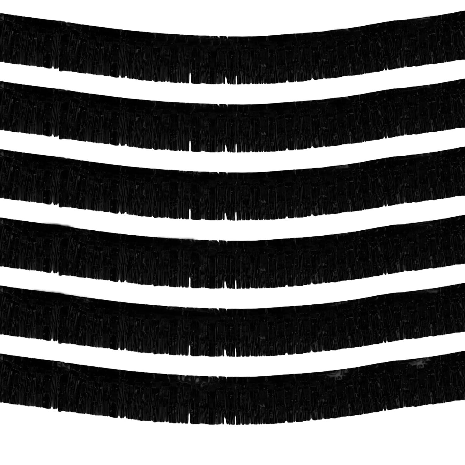 6 Pack 10 Feet Metallic Foil Fringe Garland Tinsel Streamers, Boriyuan Wall Hanging Fringe Backdrop Banner for Parade Floats, Wedding, Birthday, Christmas, New Year Party Decorations (Black)