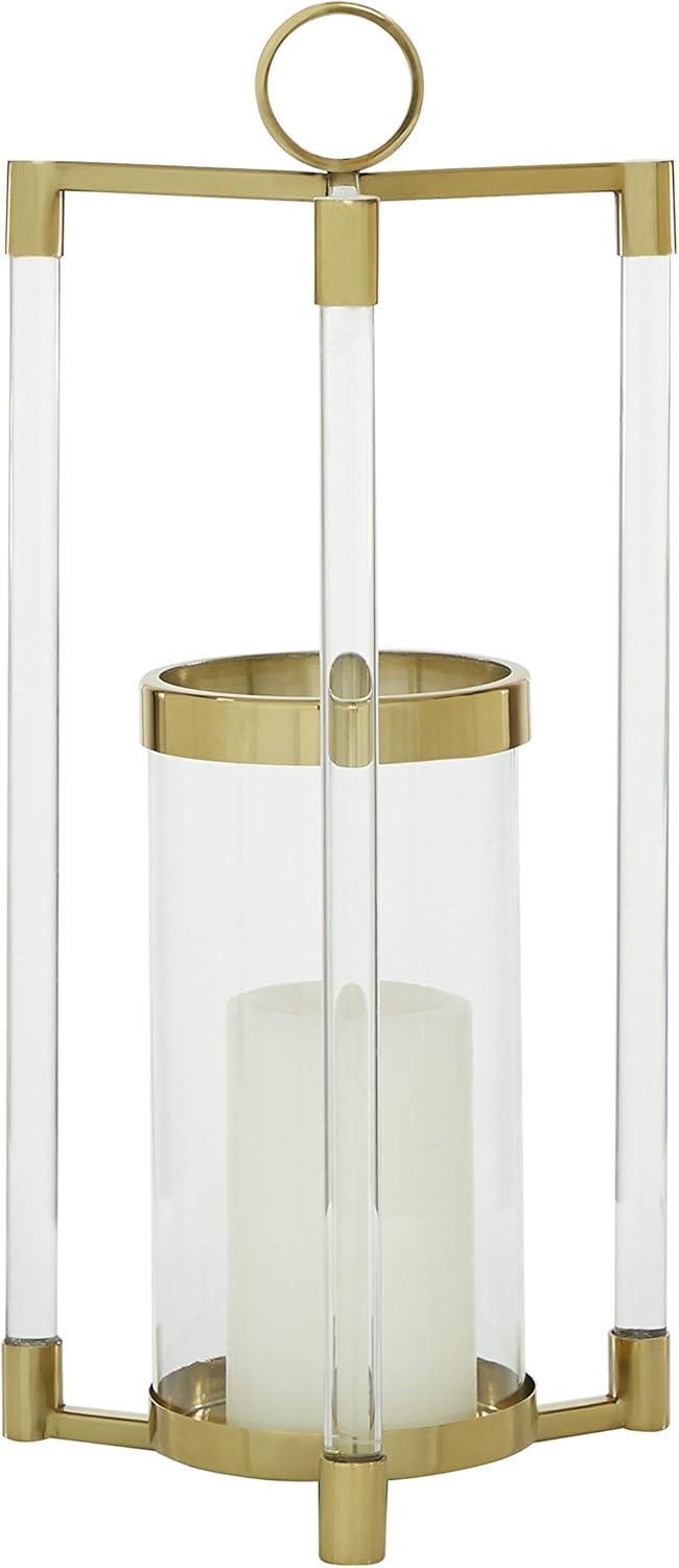 Gold Stainless Steel Contemporary Lantern, 23 X 11 X 11