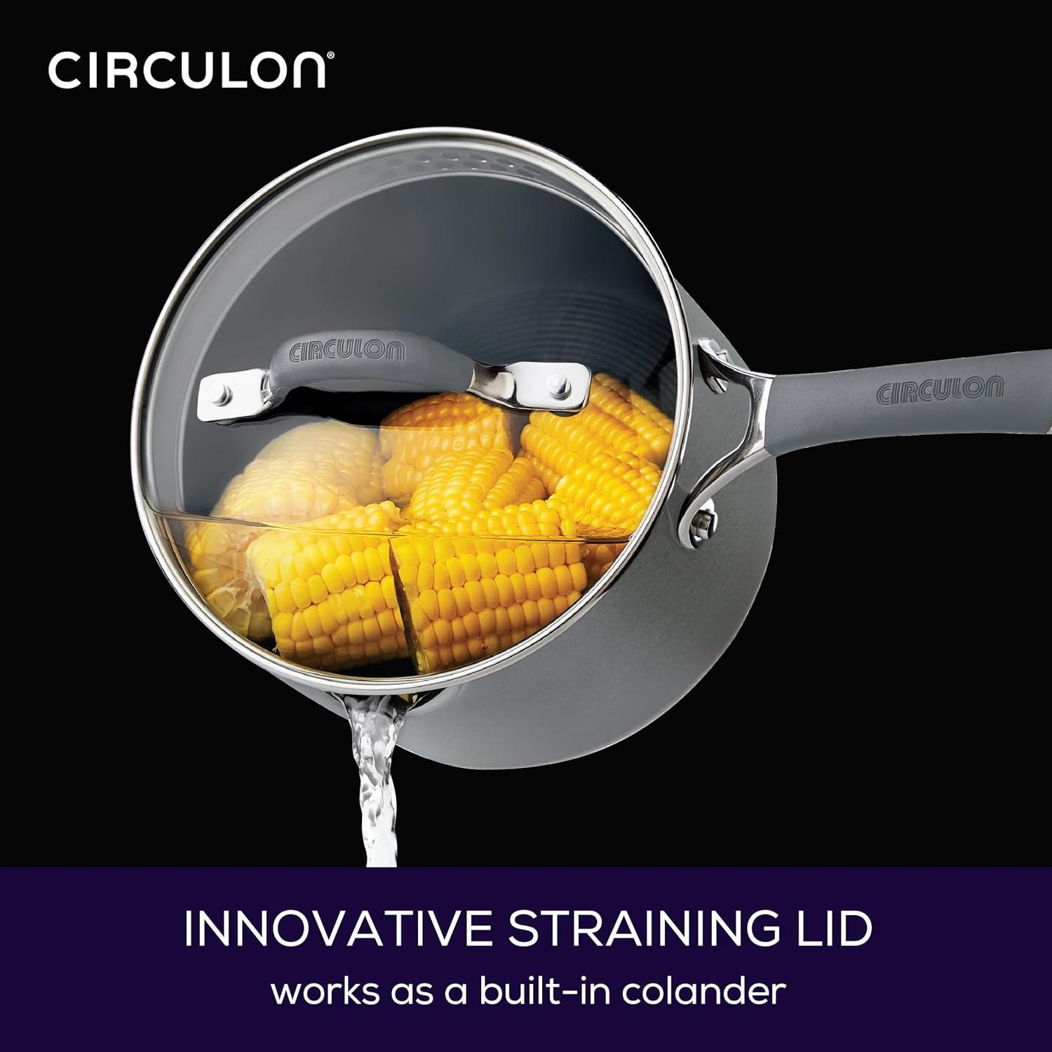 Circulon Circulon Radiance Hard-Anodized Nonstick Saucepan with Straining Lid, 3-Quart
