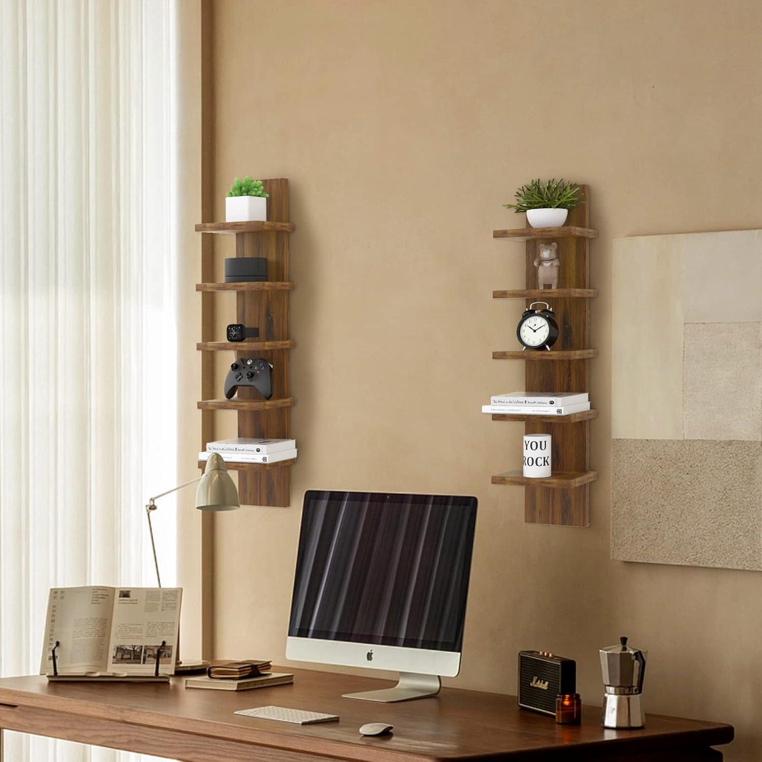 5 Tier Wall Shelf Unit, Brown Wall Shelf, Multifunctional Display Floating Shelf, Bedroom and Home Decor Organizer