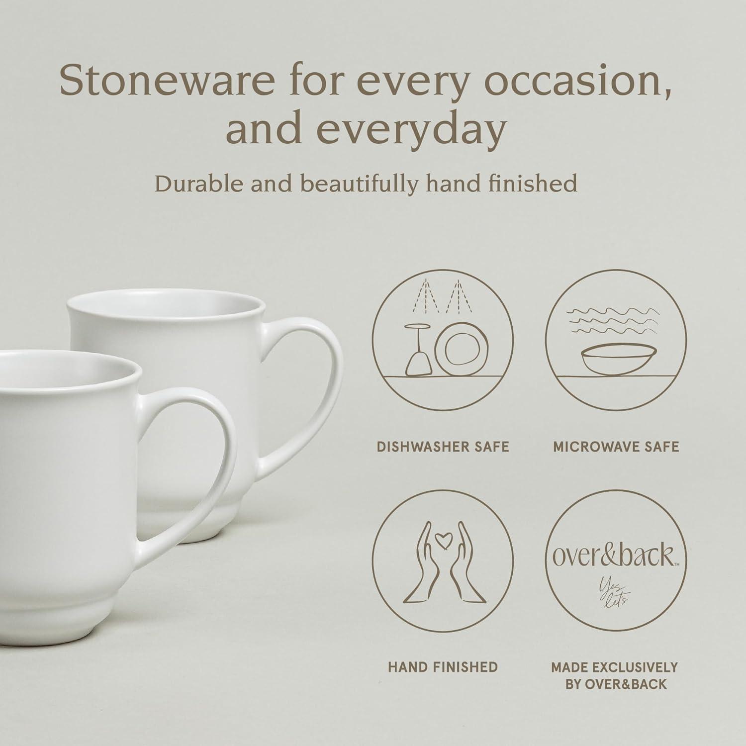 over&back Rimmed 16oz Semi-Matte Hand-Finished Stoneware Mugs, Set of 4