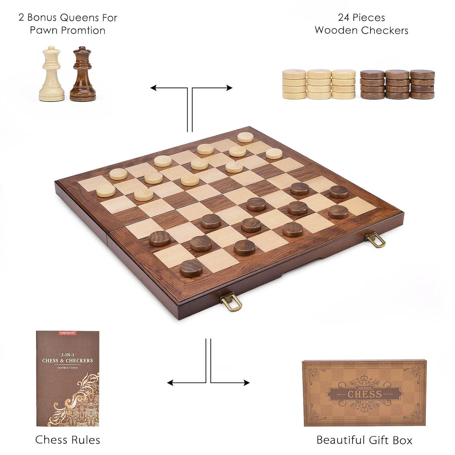 KiddiTouch 15 inch Magnetic Wooden Chess Set 2 in 1 Folding Chess Board Travel Chess Games for Adults and Kids