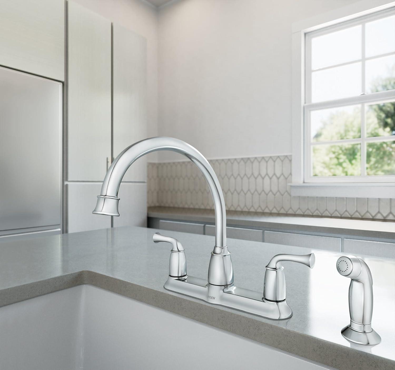 Moen Banbury Two Handle Chrome Kitchen Faucet Side Sprayer Included